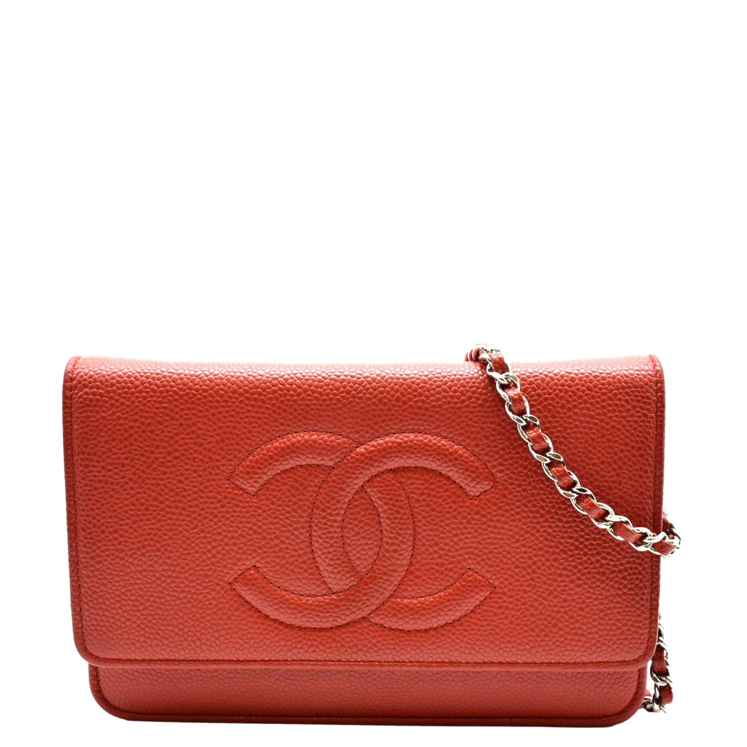 Chanel Timeless WOC Caviar on Leather Red Wallet Case