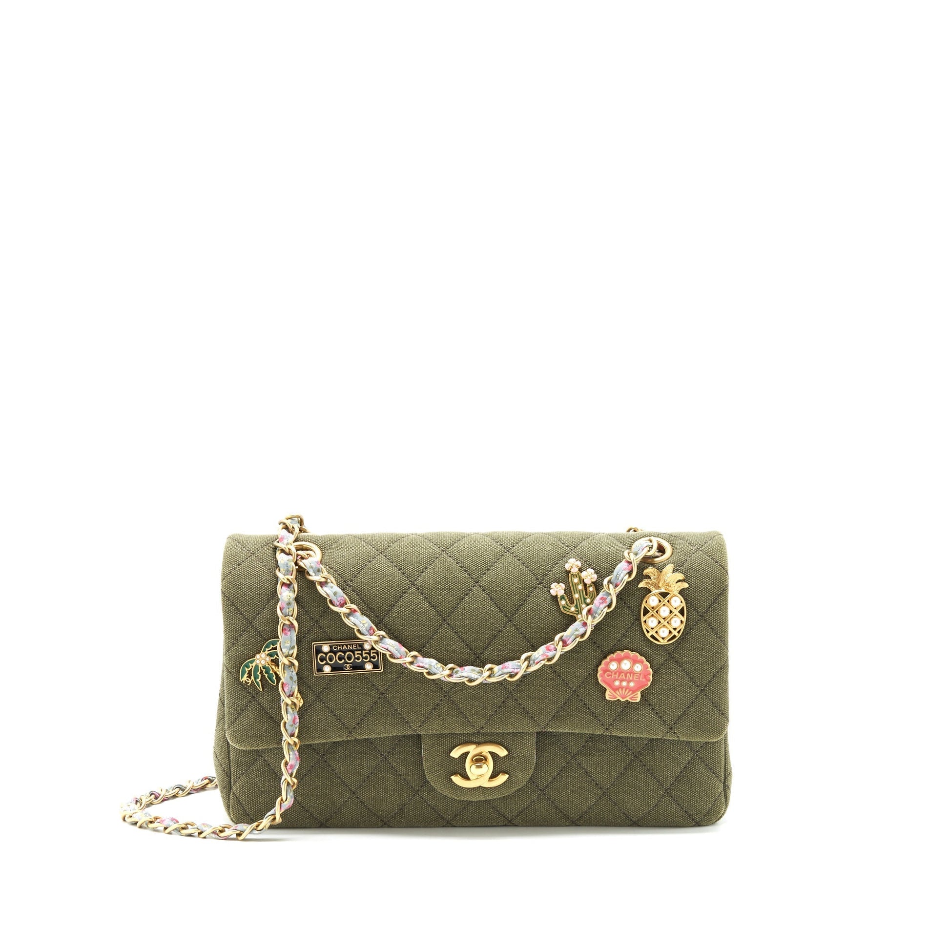 Chanel Cuba Charms Classic double flap GHW Green Canvas Key Chain