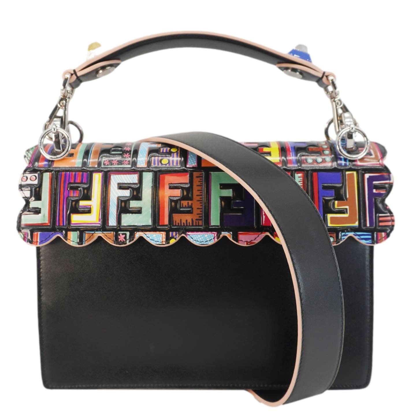 Fendi Fun Fair Kan Liberty Shoulder Bag Leather Vitello Black