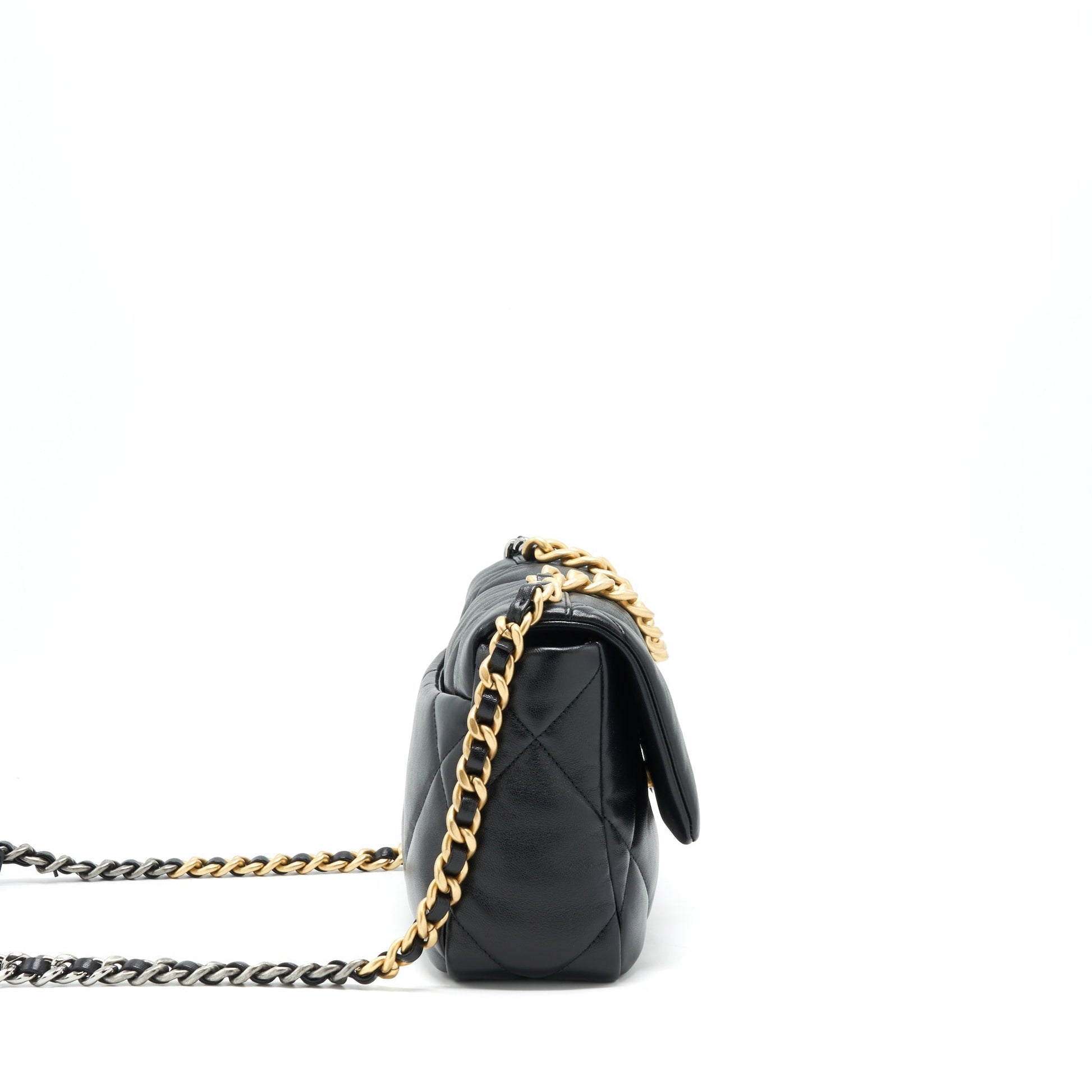 Chanel 19 flap Lambskin Sliver Hardware Black Gold Small Shoulder Bag