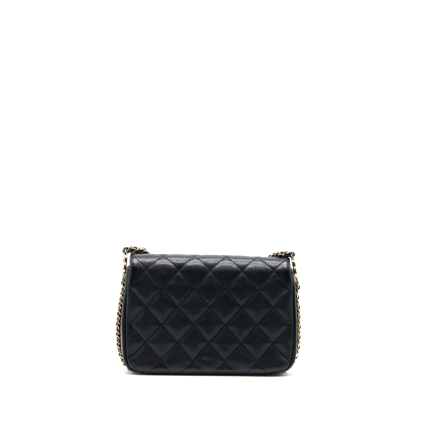 Chanel 23C Flap CC Logo Grained Calfskin Black Shoulder Bag Ghw Microchip