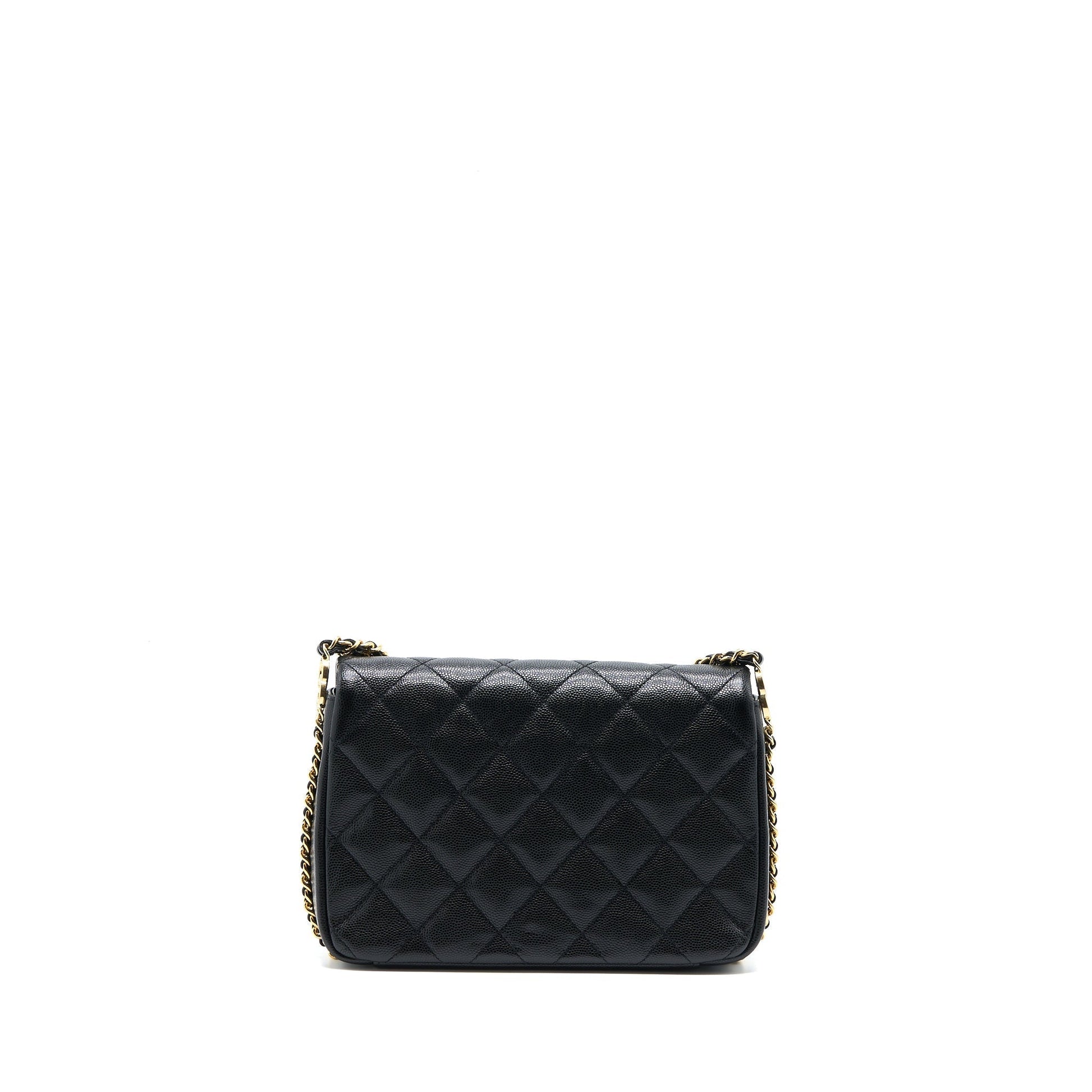 Chanel 23C Flap CC Logo Grained Calfskin Black Shoulder Bag Ghw Microchip