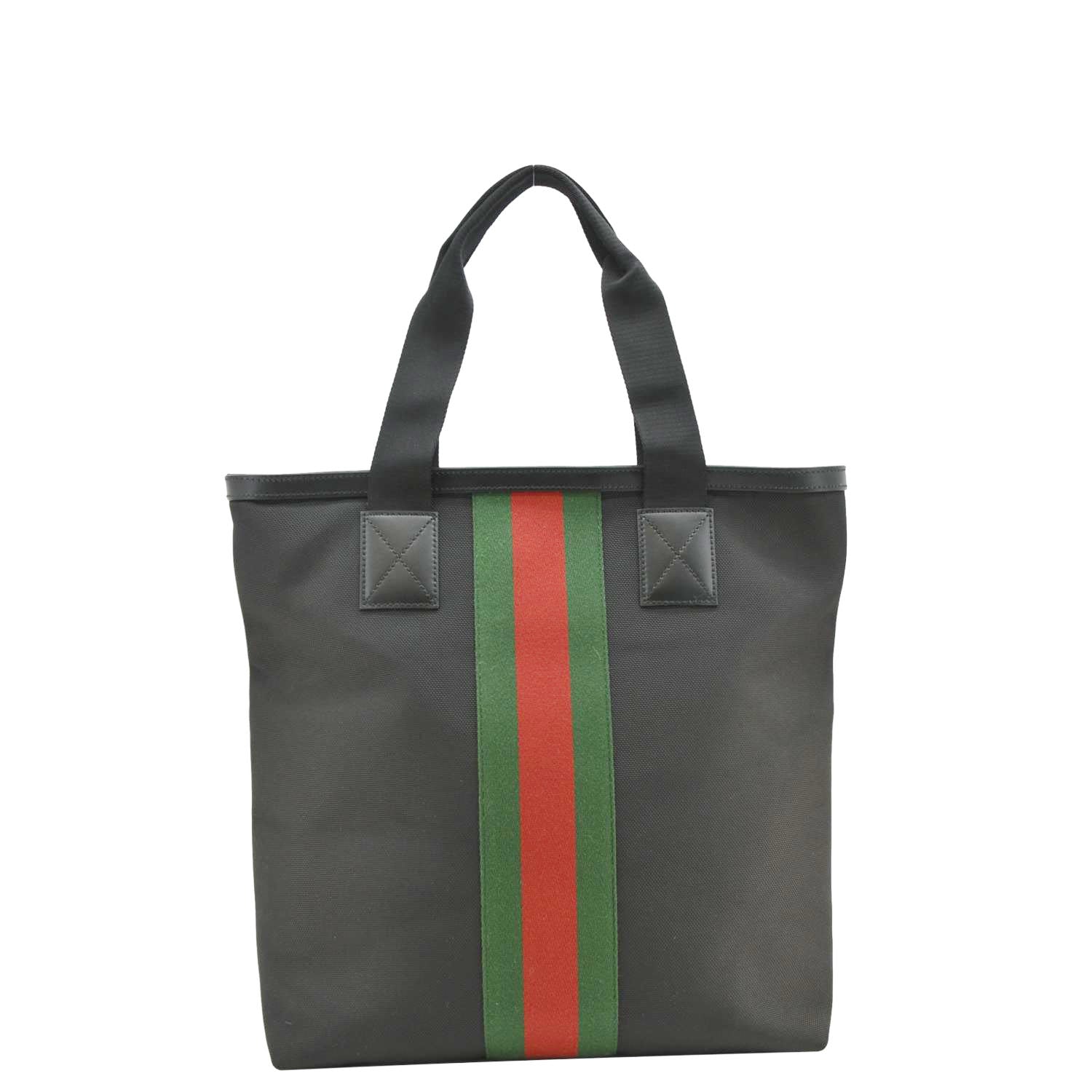 Gucci Vertical Web Stripe Techno Tote Bag Canvas Black
