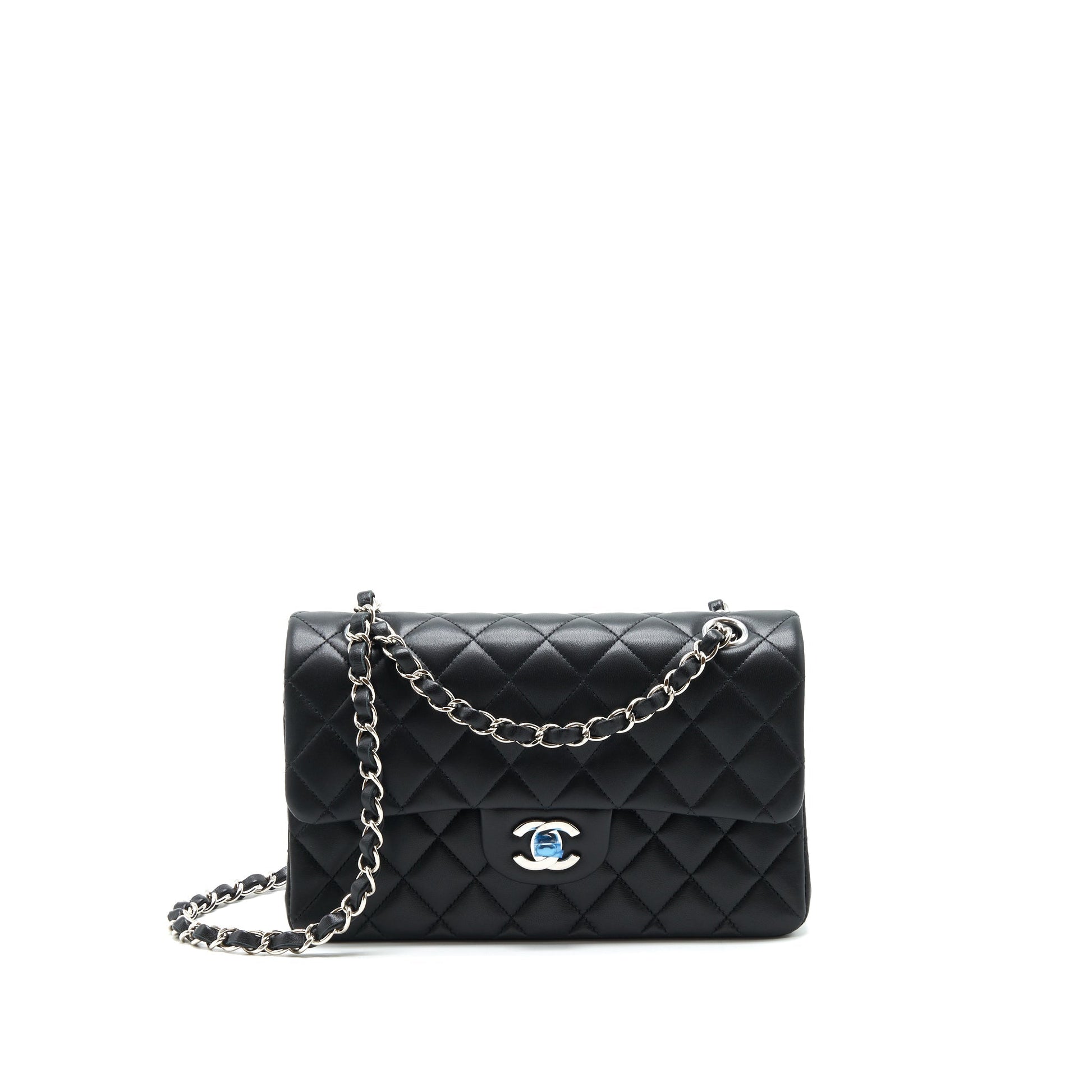 Chanel Classic Double flap Lambskin SHW microchip Black Small Shoulder Bag