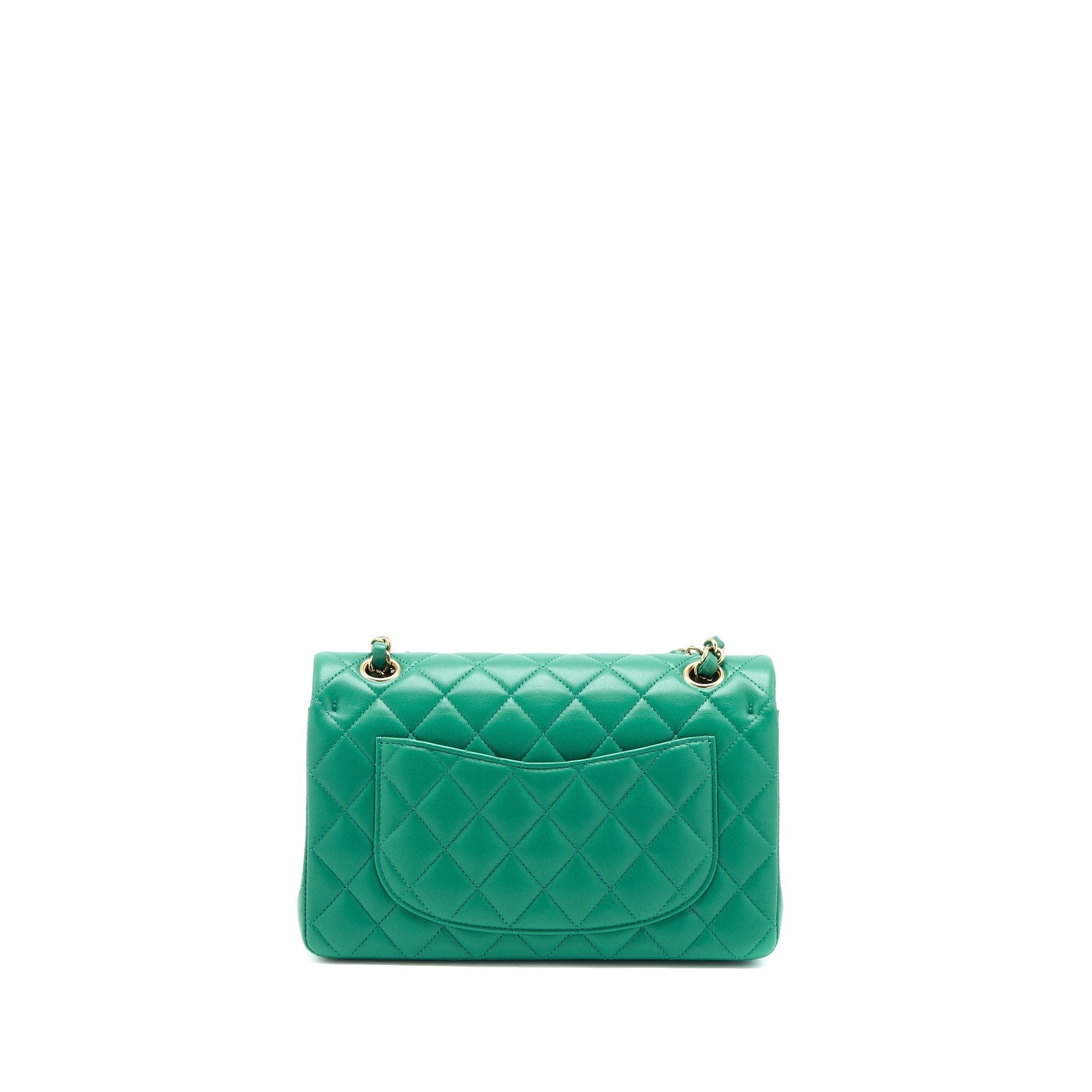 Chanel Classic Double Flap Lambskin LGHW Microchip Green Small Shoulder Bag