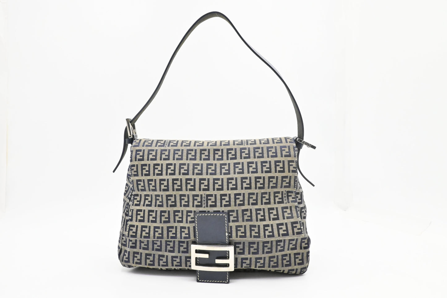 Fendi Mama Baguette In Zucca Handbag Canvas Navy Shoulder Bag