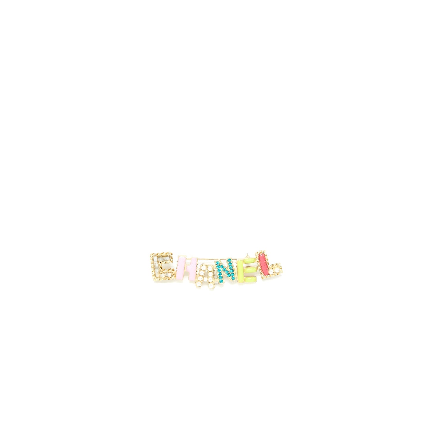 Chanel Letter Brooch Crystal Pearl Light Tone Multicolour Gold Handbag