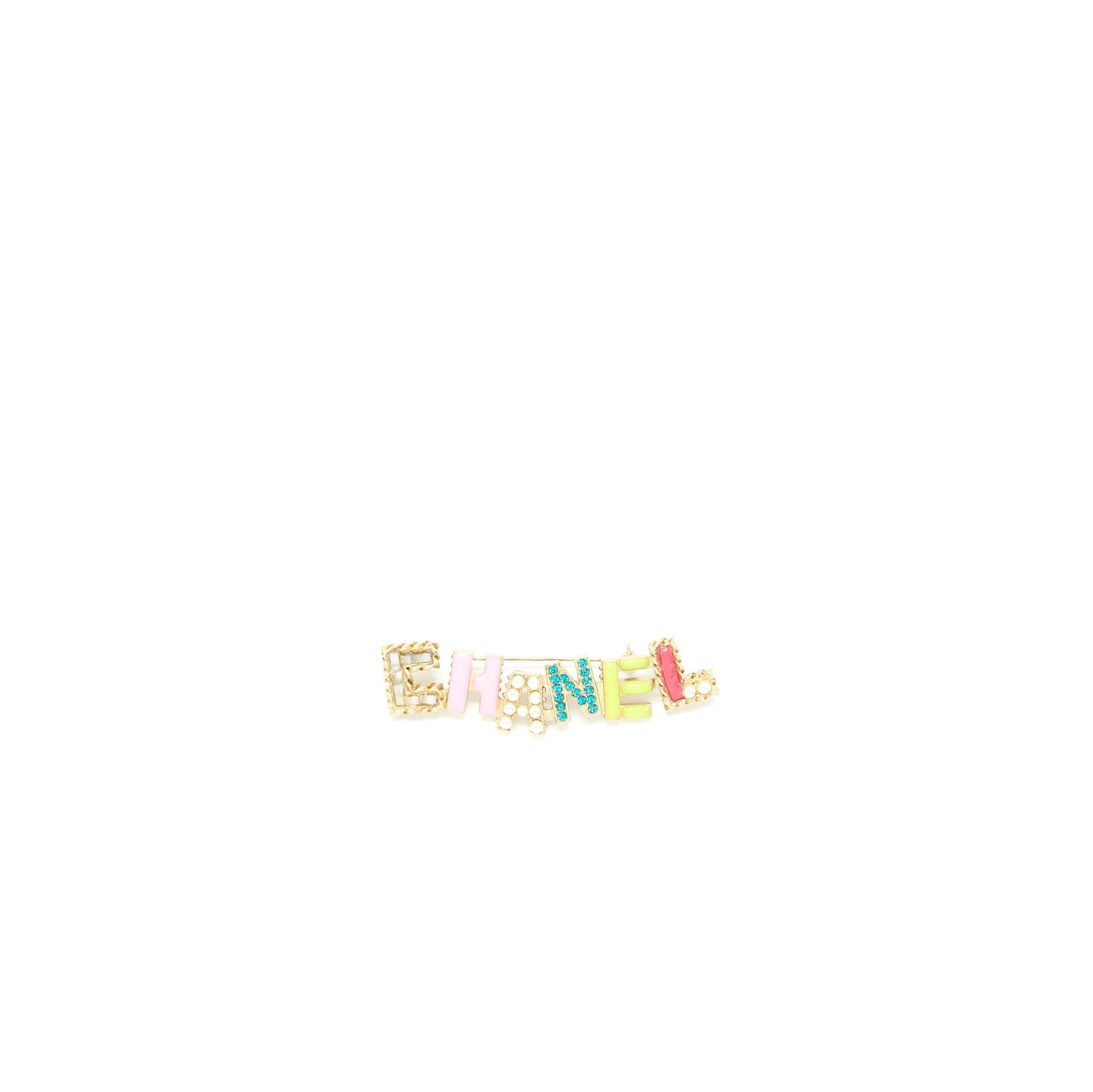 Chanel Letter Brooch Crystal Pearl Light Tone Multicolour Gold Handbag