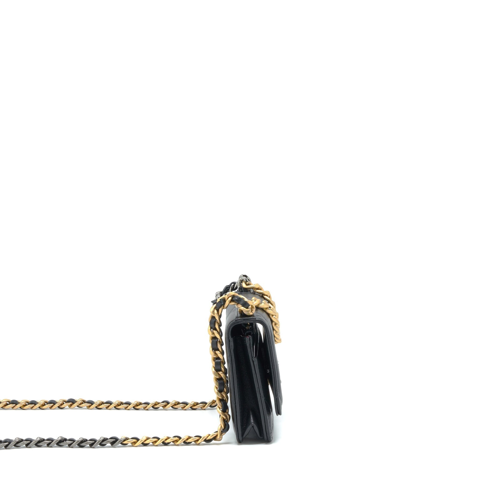 Chanel 19 On Lambskin Hardware Microchip Multicolour Black Wallet Case