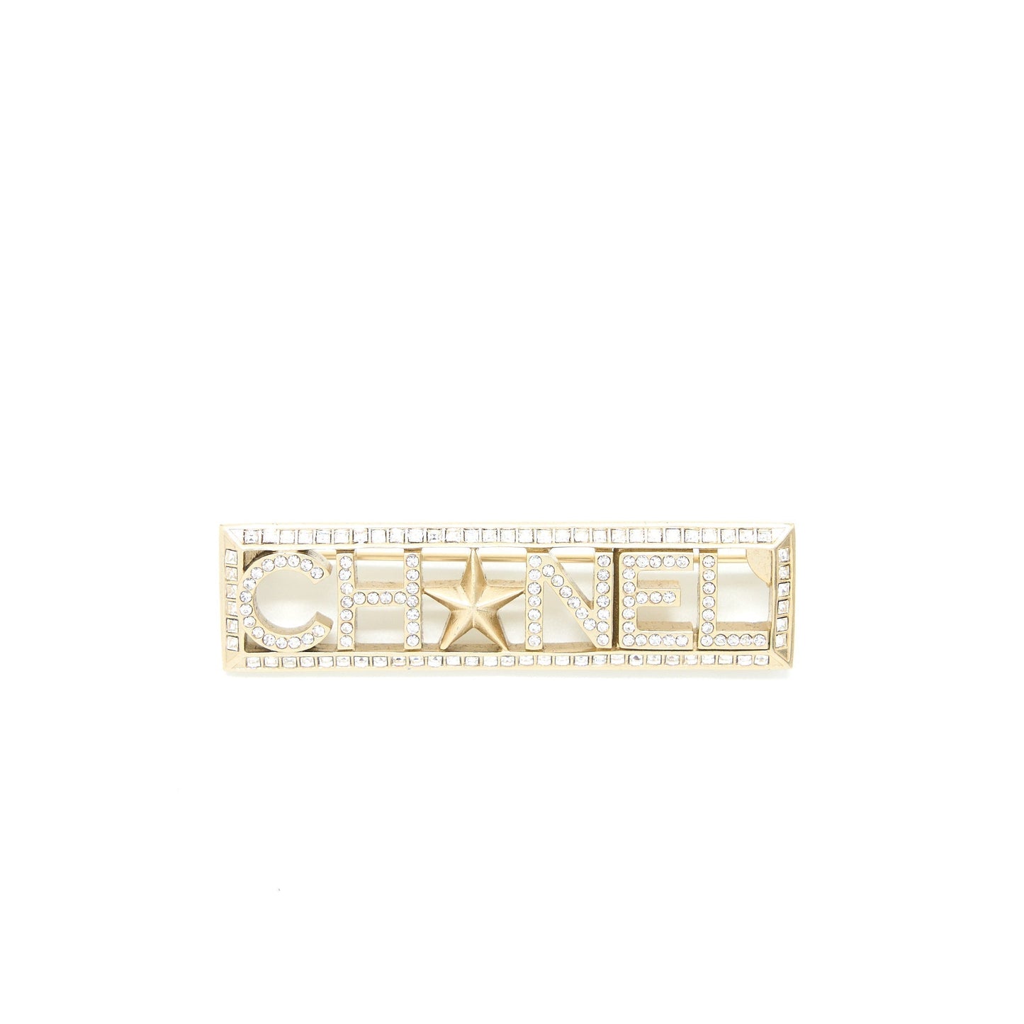 Chanel Letter Star Brooch Crystal Light Tone Gold Handbag