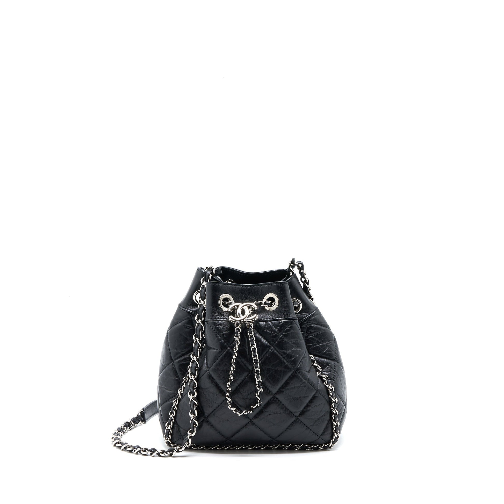 Chanel 20S Drawstring Bucket Aged Calfskin SHW Black Jewelry