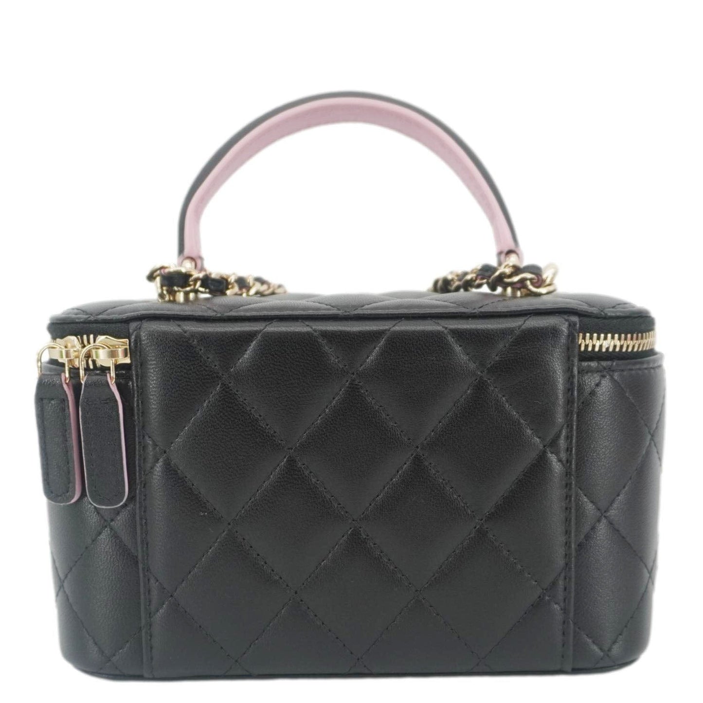 Chanel Vanity Quilted Top Handle Leather Black Travel Bag