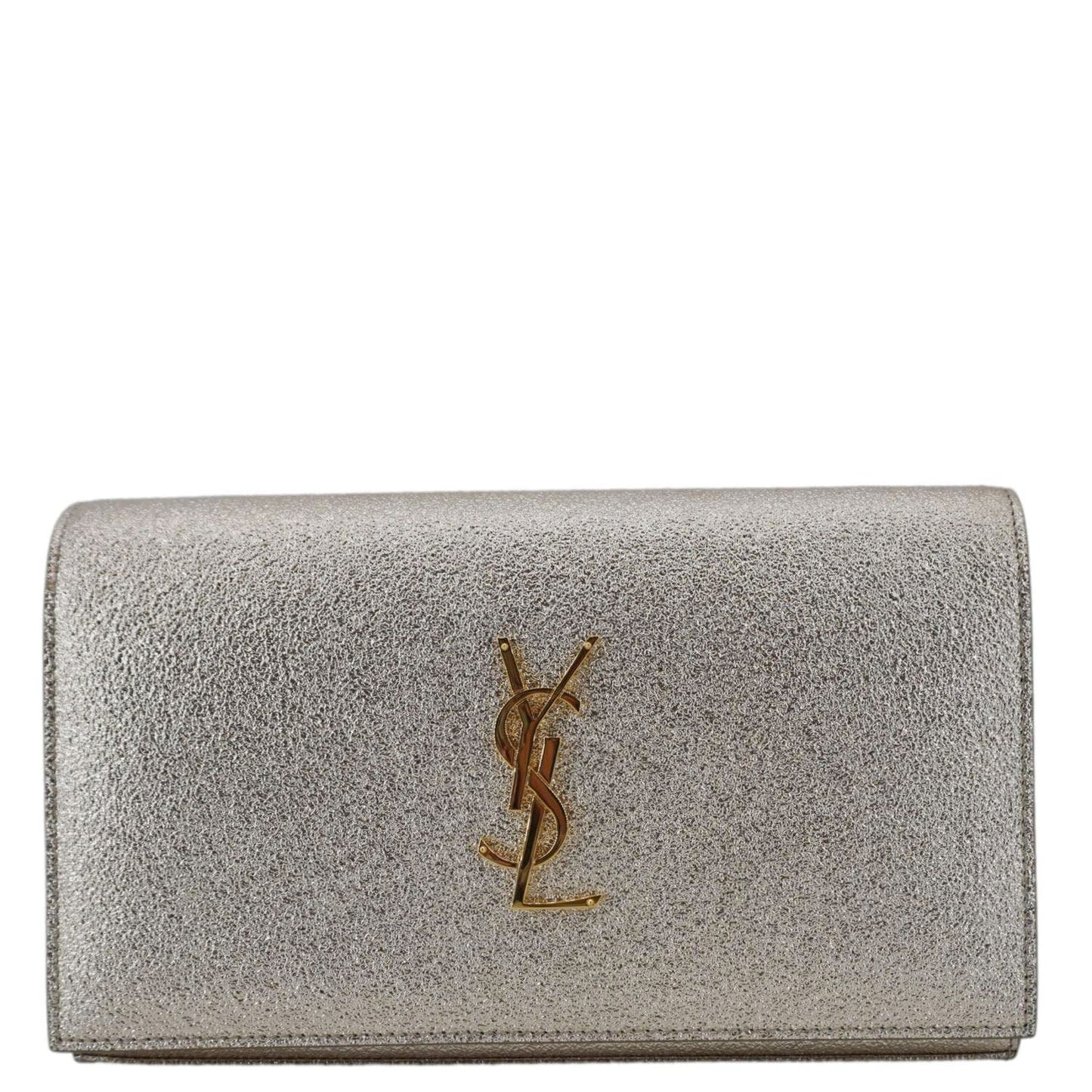 YSL Saint Laurent Yves Kate Metallic Crossbody Bag Leather Silver Small