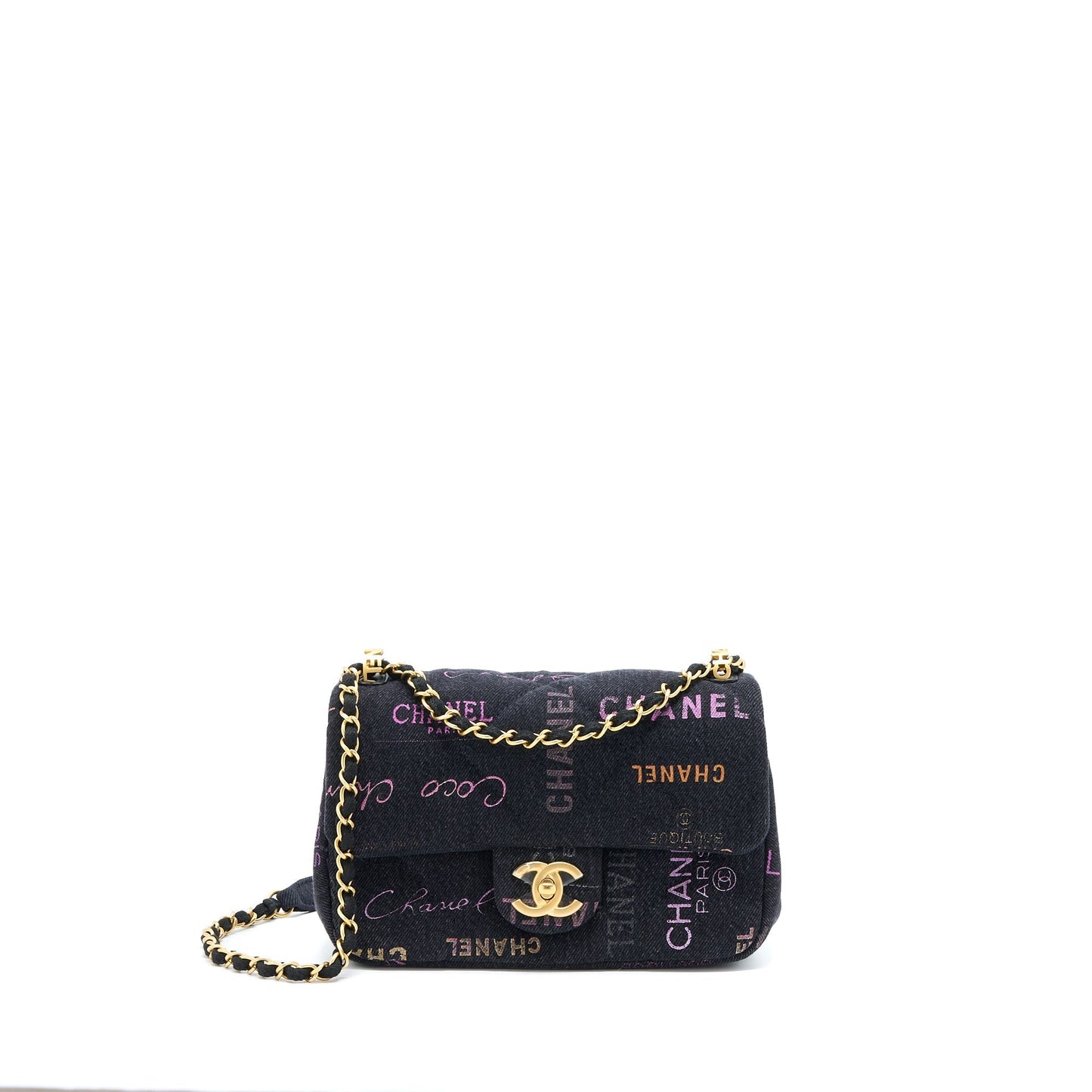 Chanel 22P Denim Flap Brushed GHW Microchip Black Shoulder Bag