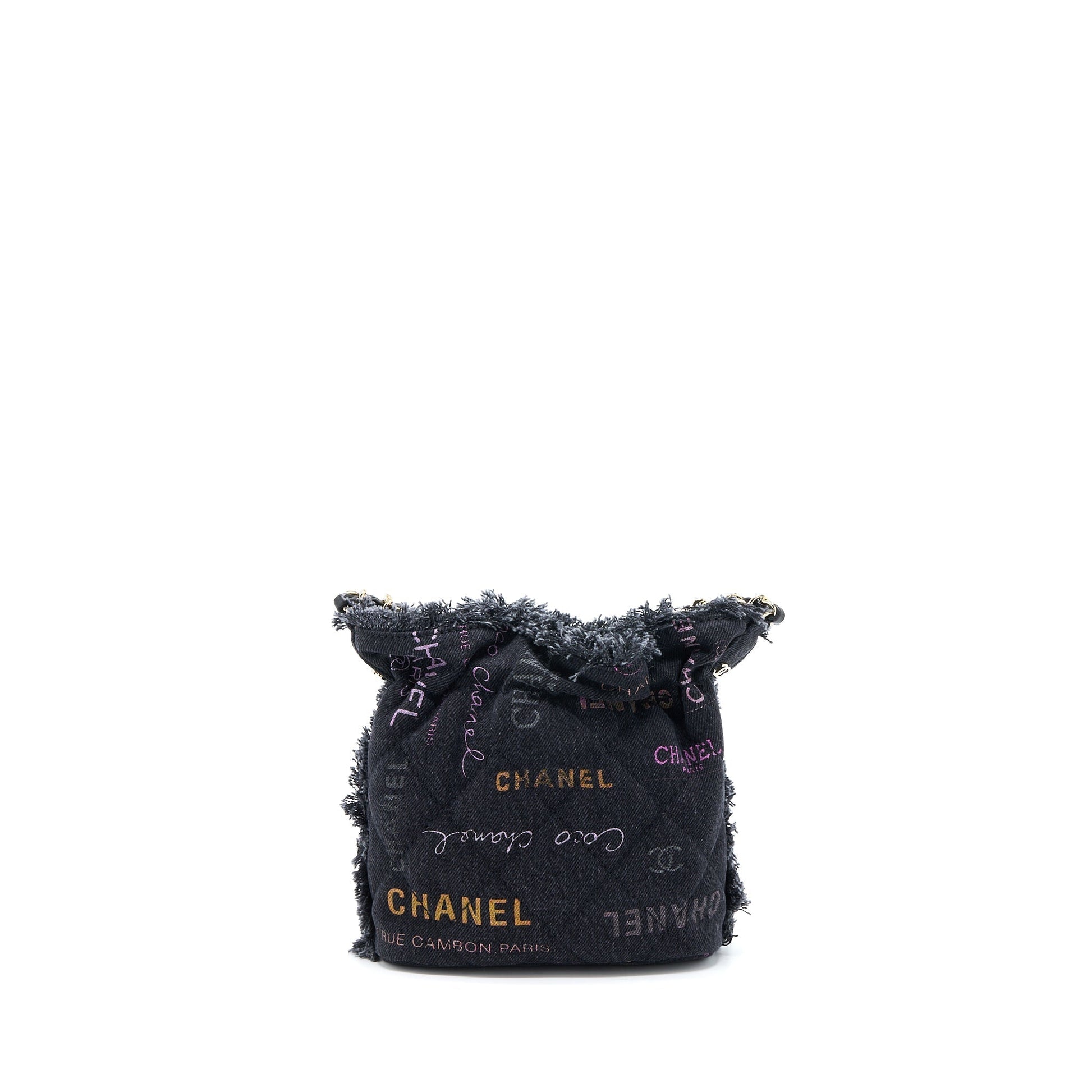 Chanel 22P Denim Bucket GHW Microchip Black Small Bucket Bag