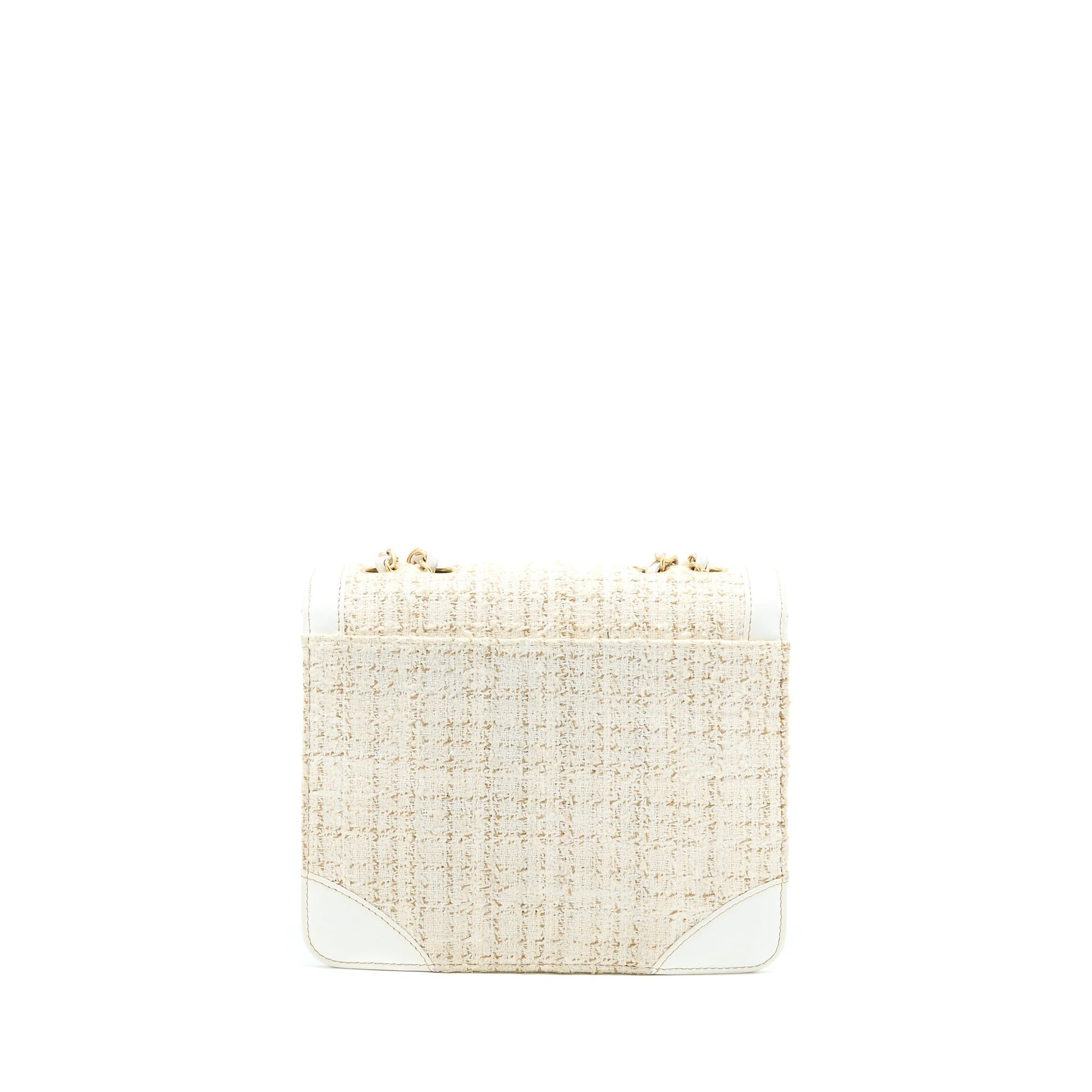 Chanel Flap Tweed GHW White Leather Shoulder Bag