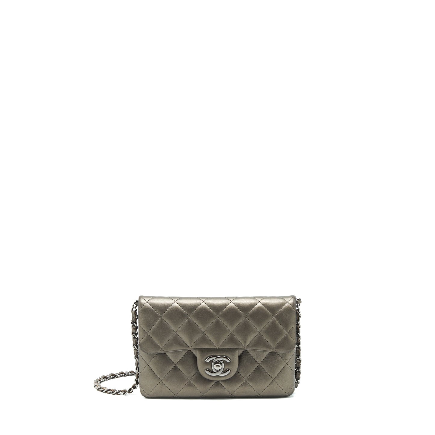 Chanel Flap Zippy Lambskin rdware Grey Mini Bag