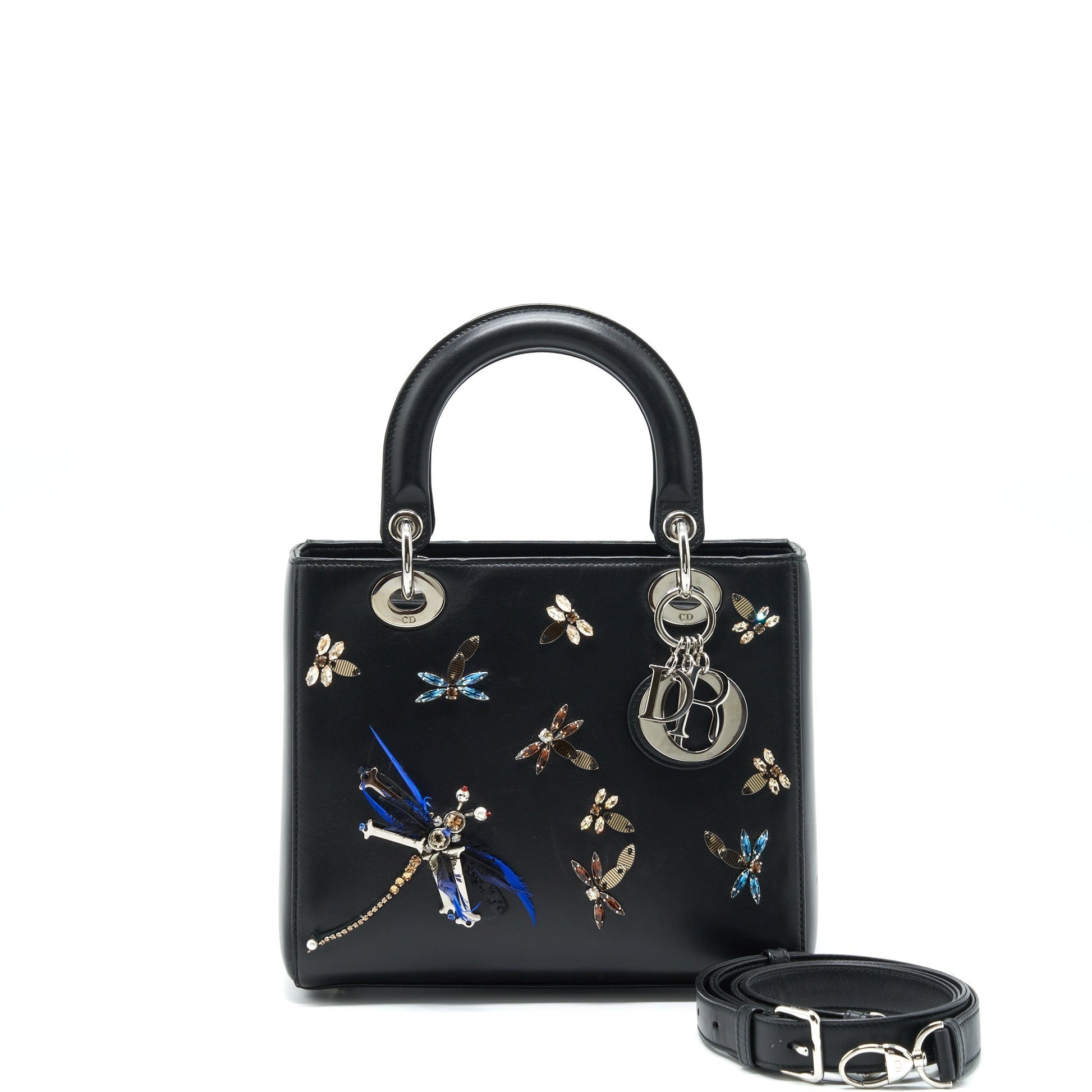 Dior Lady Limited Edition Lambskin Multicolor Handbag Black Medium Travel Bag