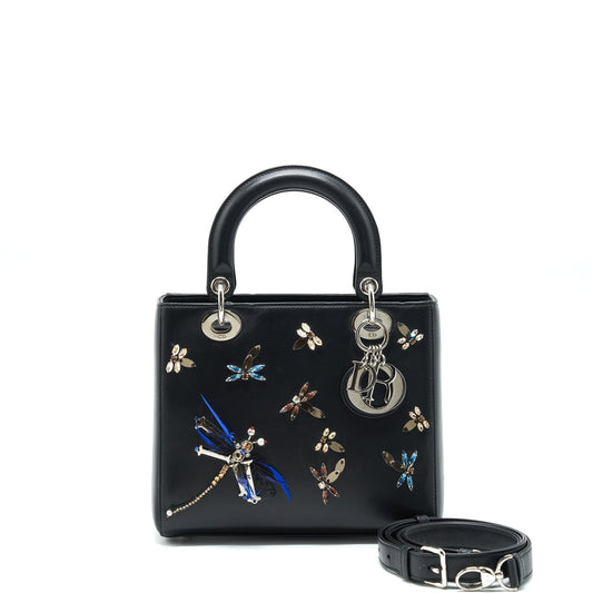 Dior Lady Limited Edition Lambskin Multicolor Handbag Black Medium Travel Bag