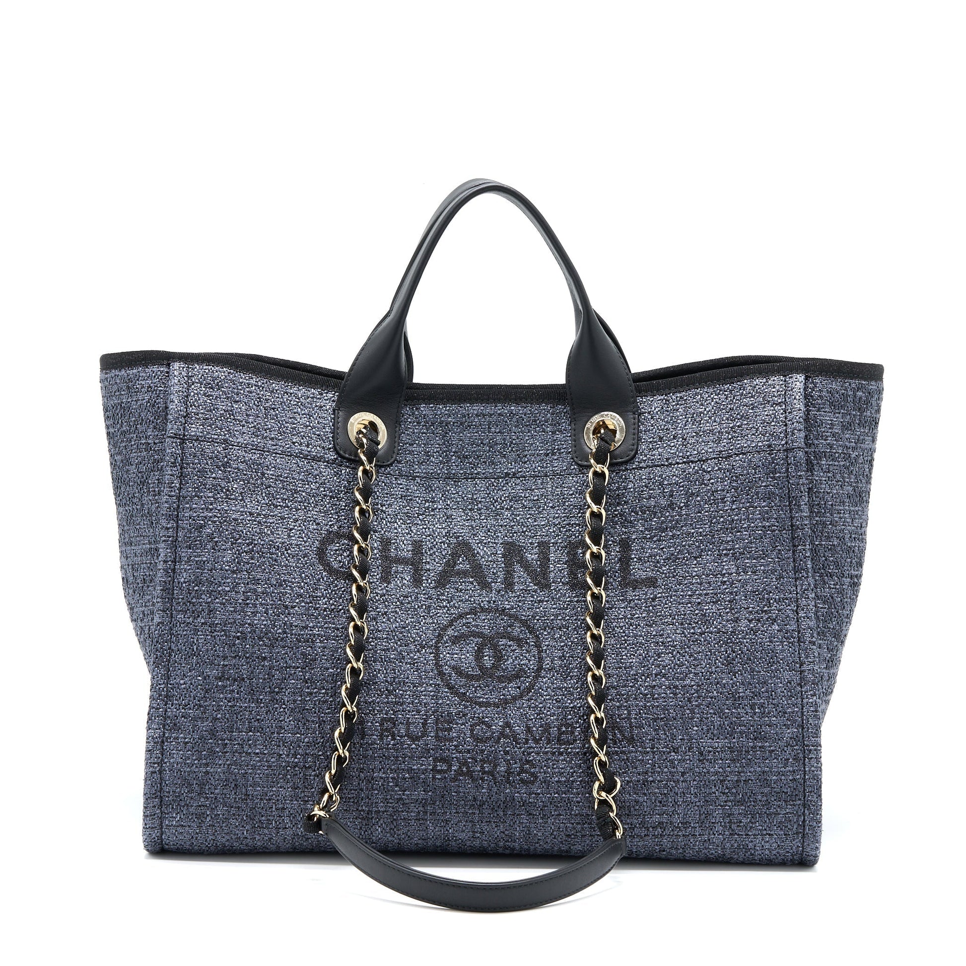Chanel Deauville Tweed Dark LGHW Microchip Black Grey Tote Bag