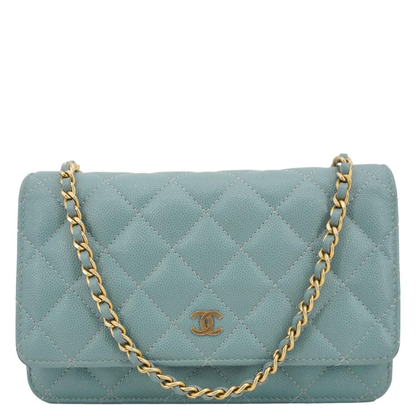 Chanel On Quilted Caviar Sea Leather Lambskin Green Wallet Case