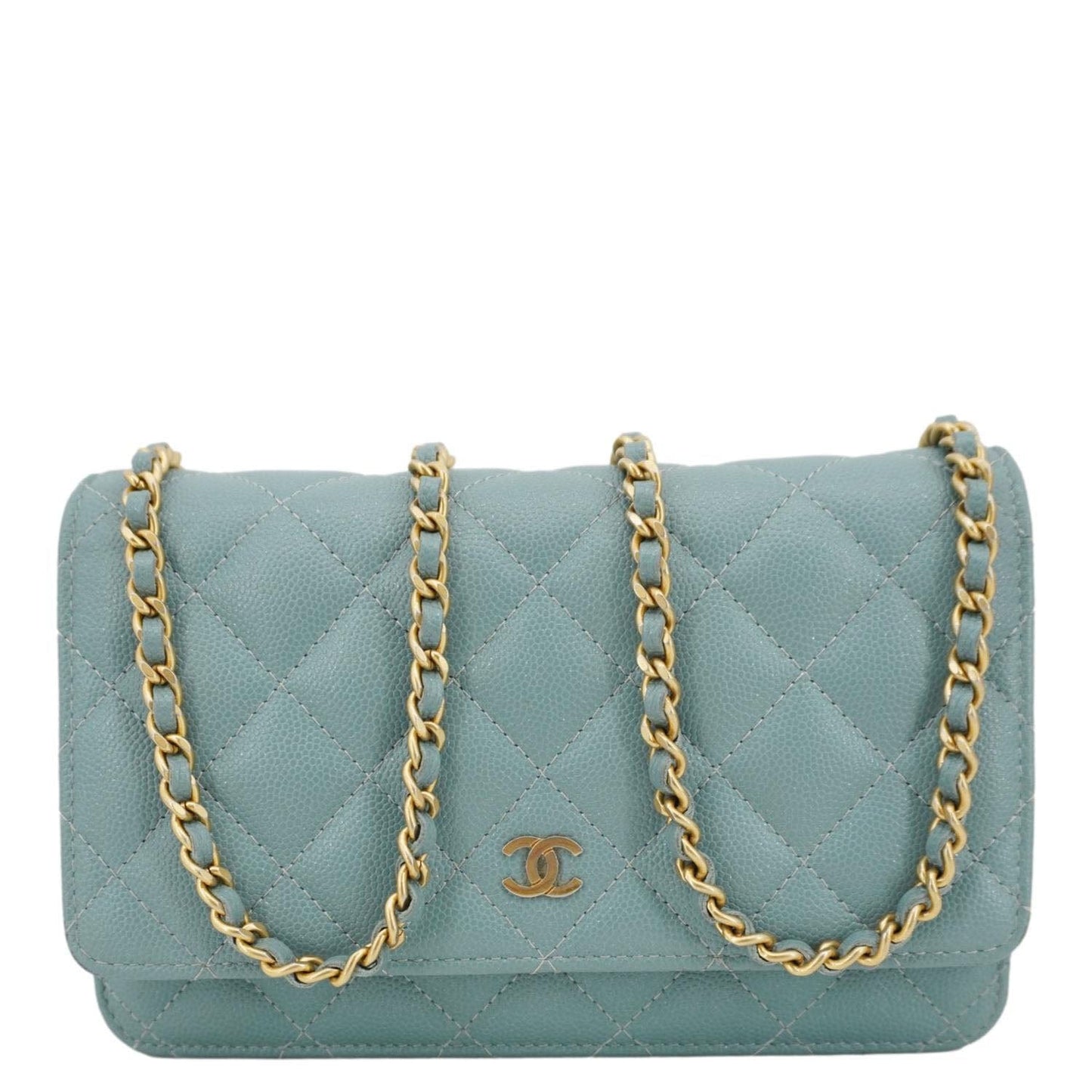 Chanel On Quilted Caviar Sea Leather Lambskin Green Wallet Case