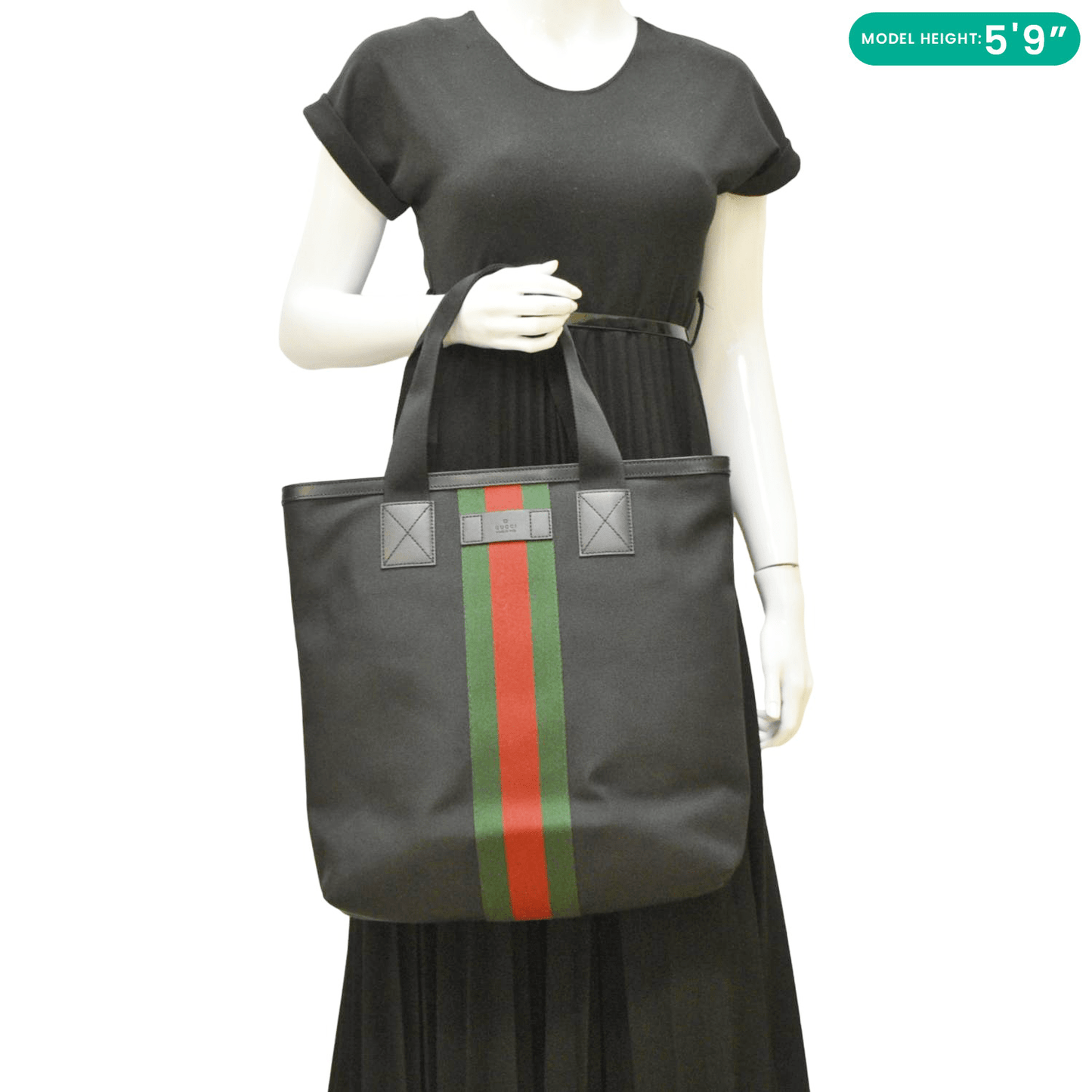 Gucci Vertical Web Stripe Techno Tote Bag Canvas Black