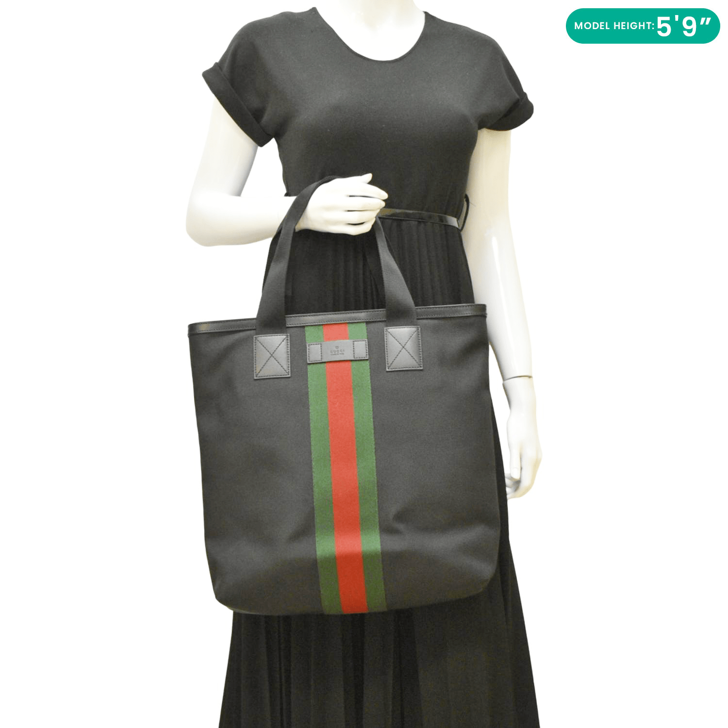 Gucci Vertical Web Stripe Techno Tote Bag Canvas Black