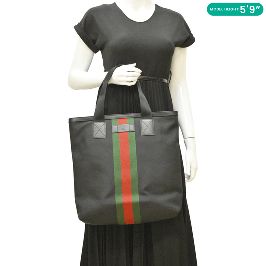 Gucci Vertical Web Stripe Techno Tote Bag Canvas Black