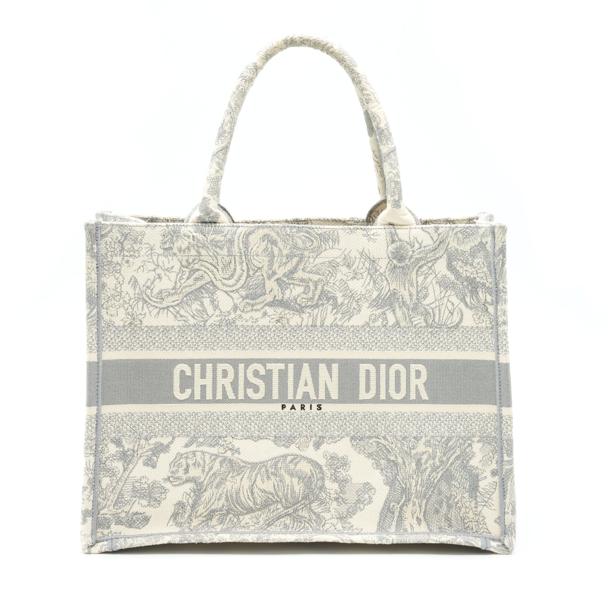 Dior Book Tote Grey Toile De Jouy Embroidery Medium Tote Bag