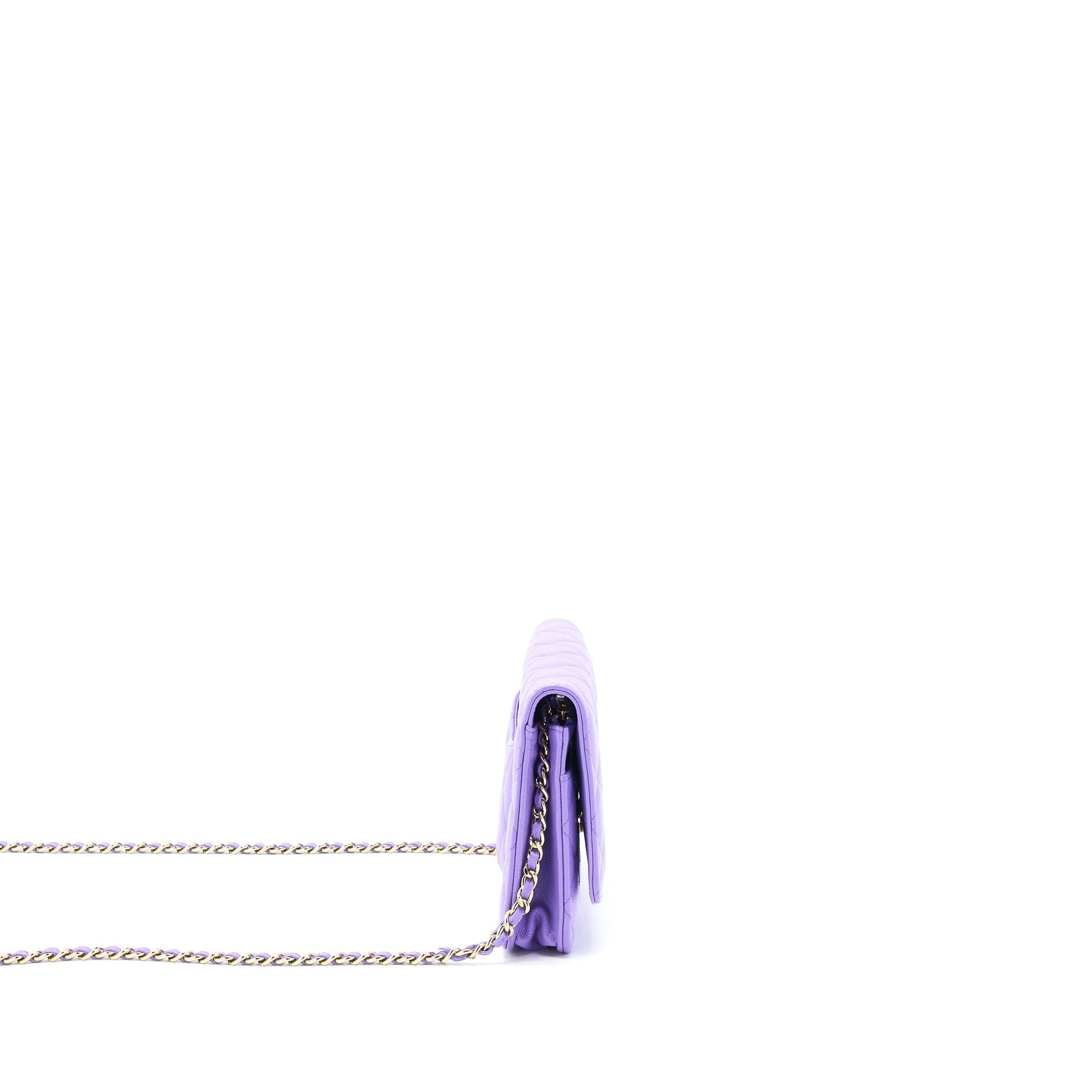 Chanel Classic On Caviar Purple LGHW Wallet Case