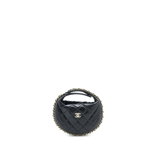 Chanel 23C Round Lambskin LGHW Microchip Black Clutch Bag
