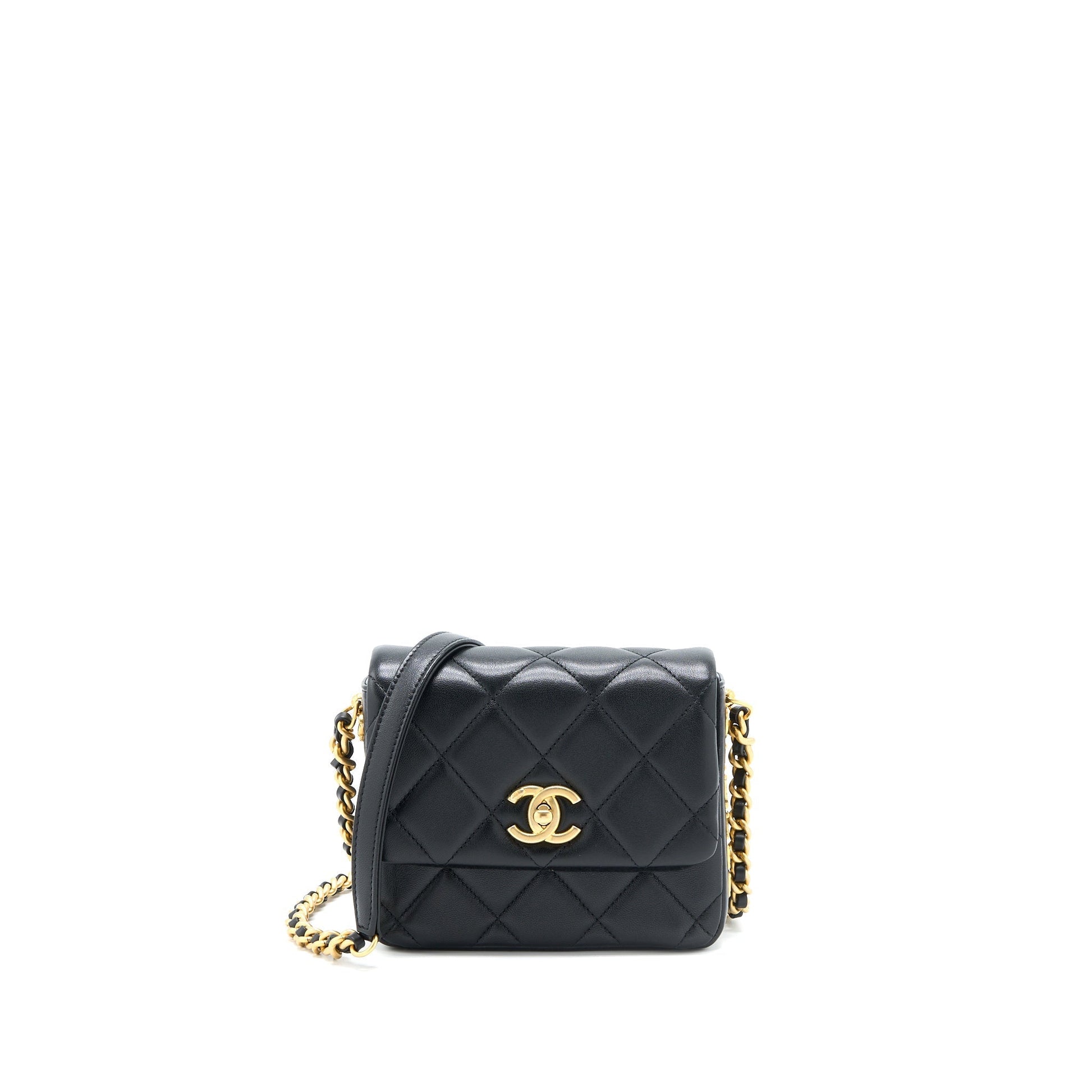 Chanel 21B Seasonal Quilted Square Flap Lambskin Black Shoulder Bag