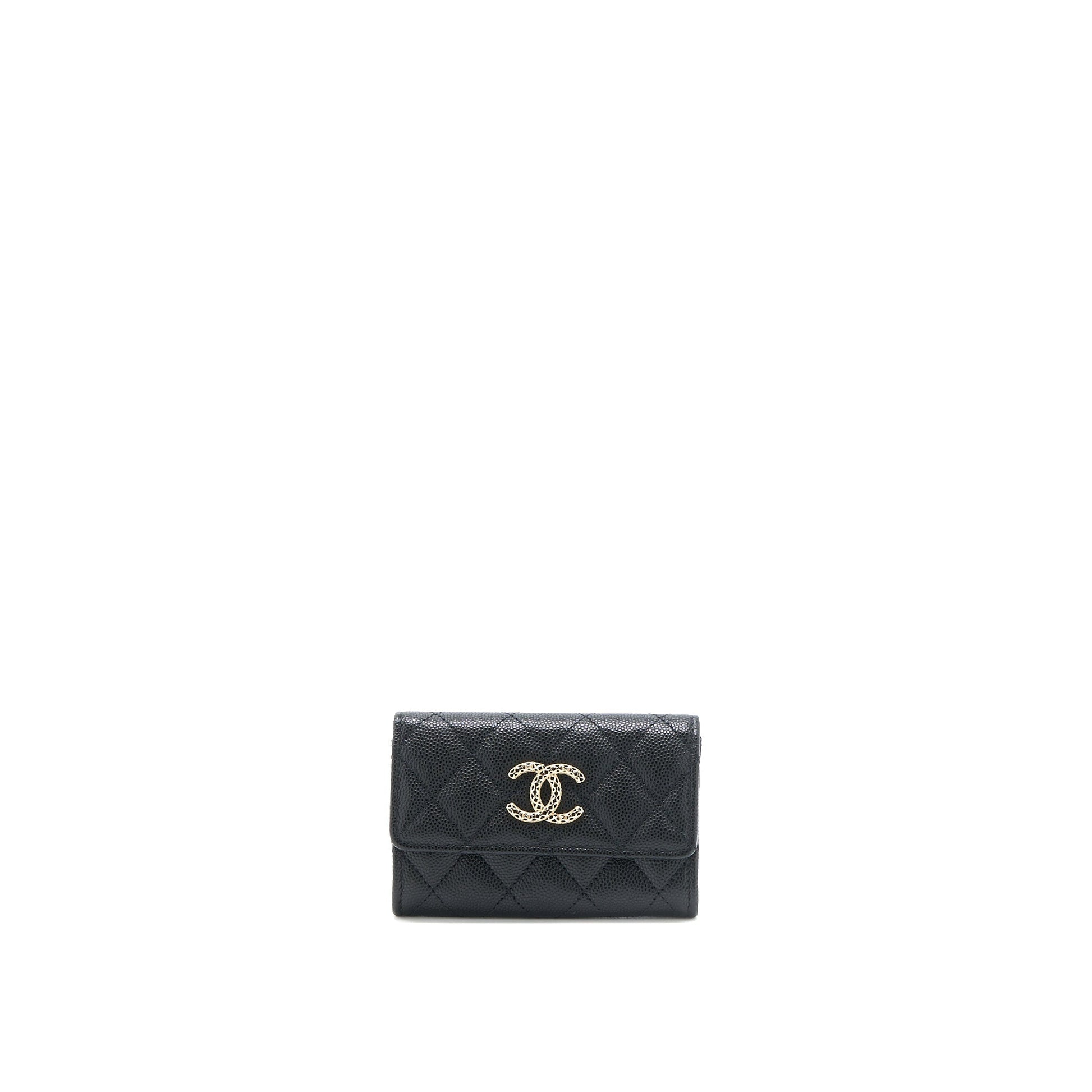 Chanel 23P Detail CC Logo Flap Card Black Wallet Case