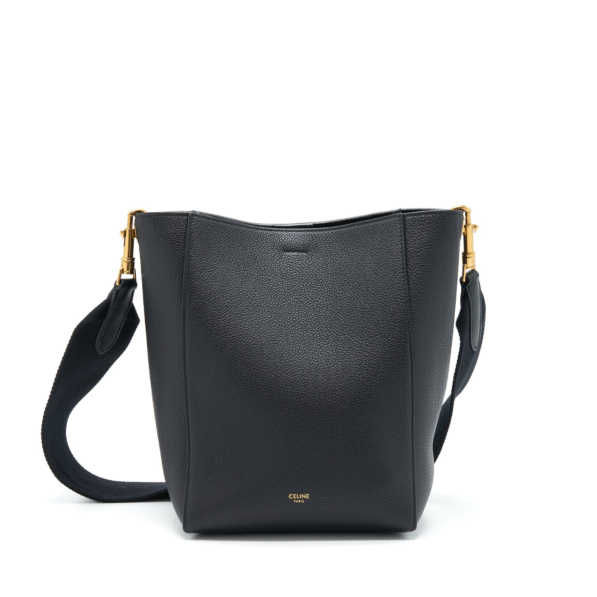 Celine Sangle Purse Soft Grained Calfskin Handbag Black Small Bucket Bag