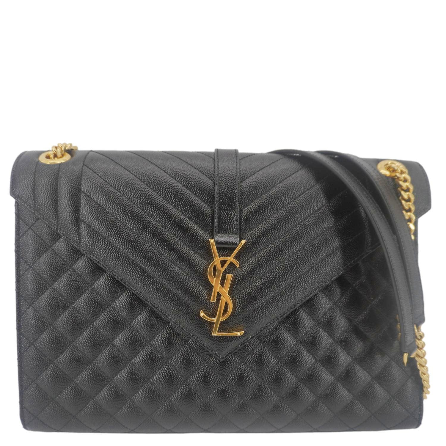 YSL Saint Laurent Yves Envelope Shoulder Bag Leather Black Chain
