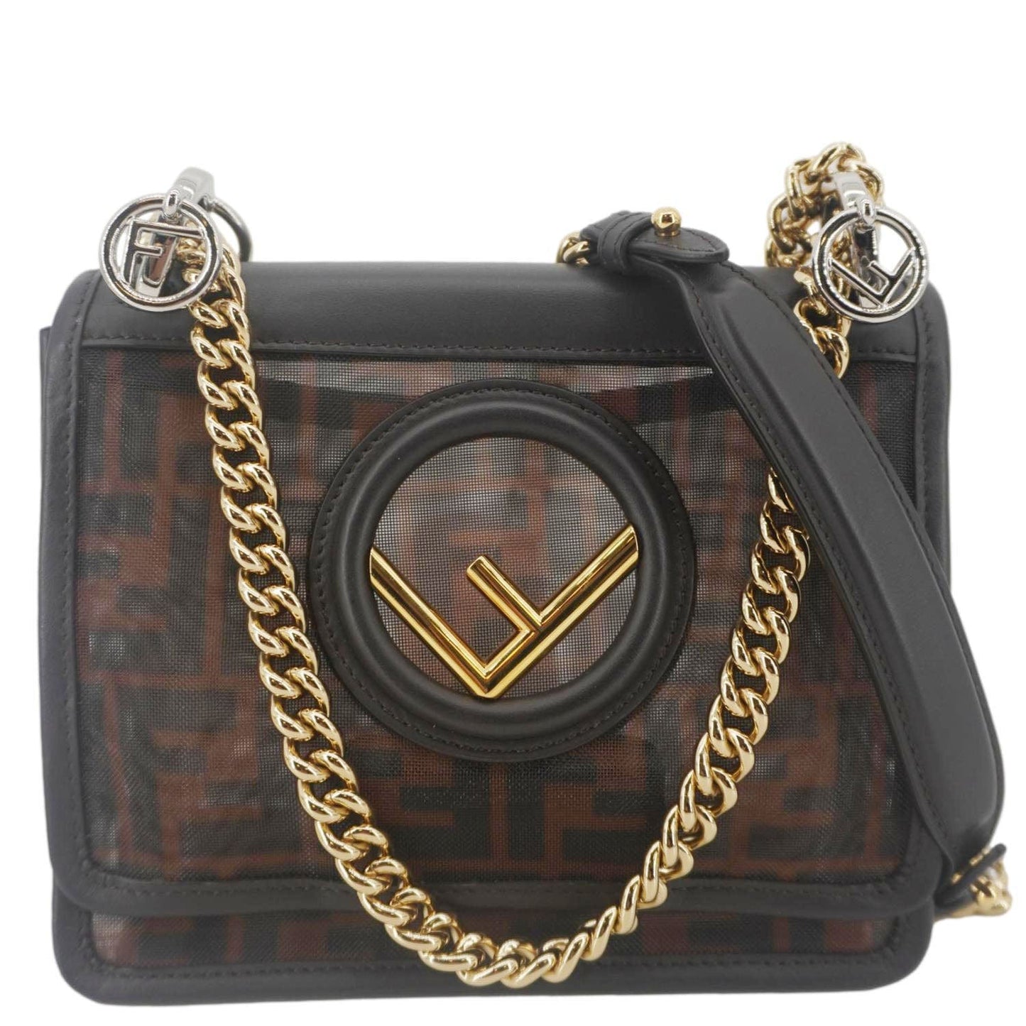 Fendi Kan Ff Mesh Crossbody Bag Nylon Brown Small