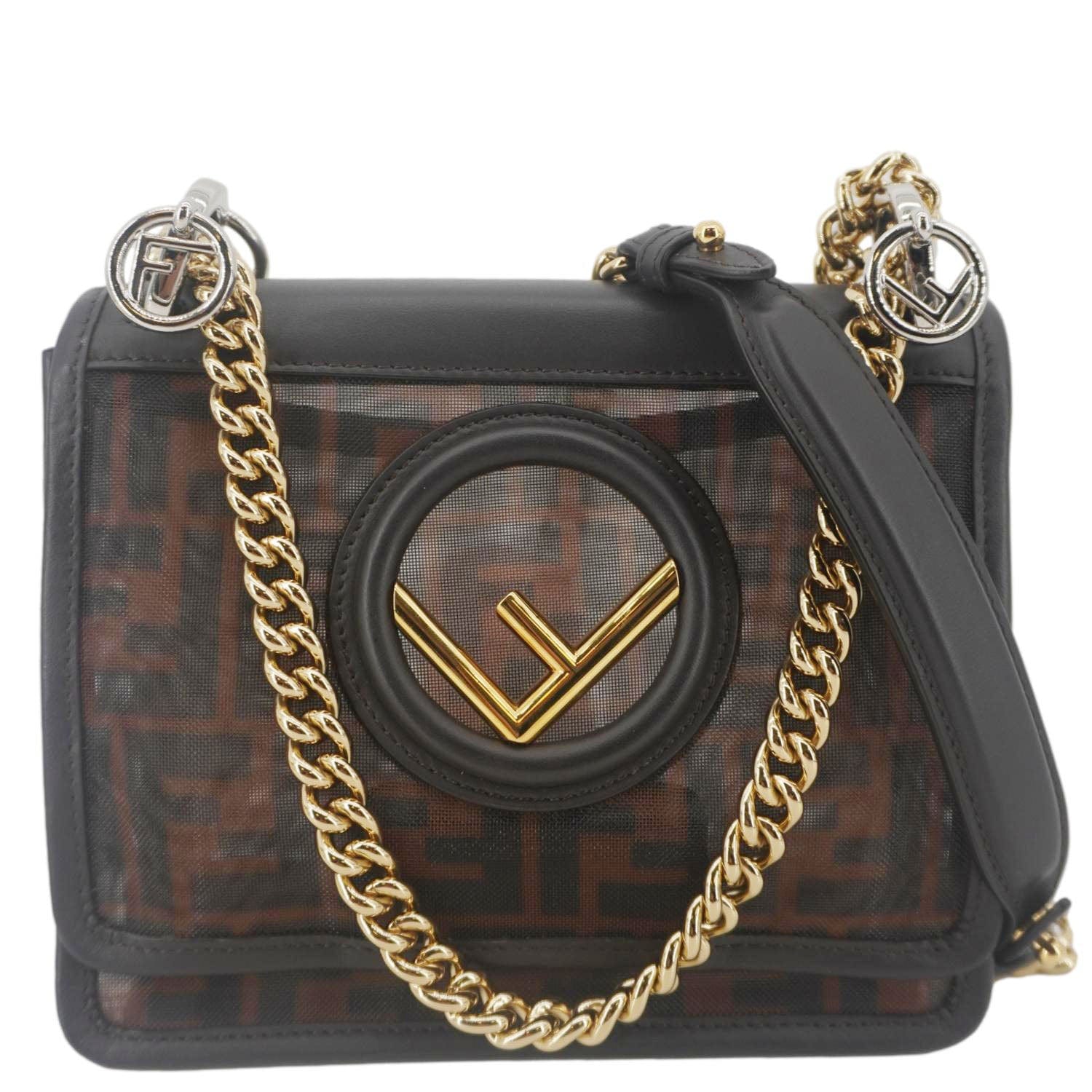 Fendi Kan Ff Mesh Crossbody Bag Nylon Brown Small