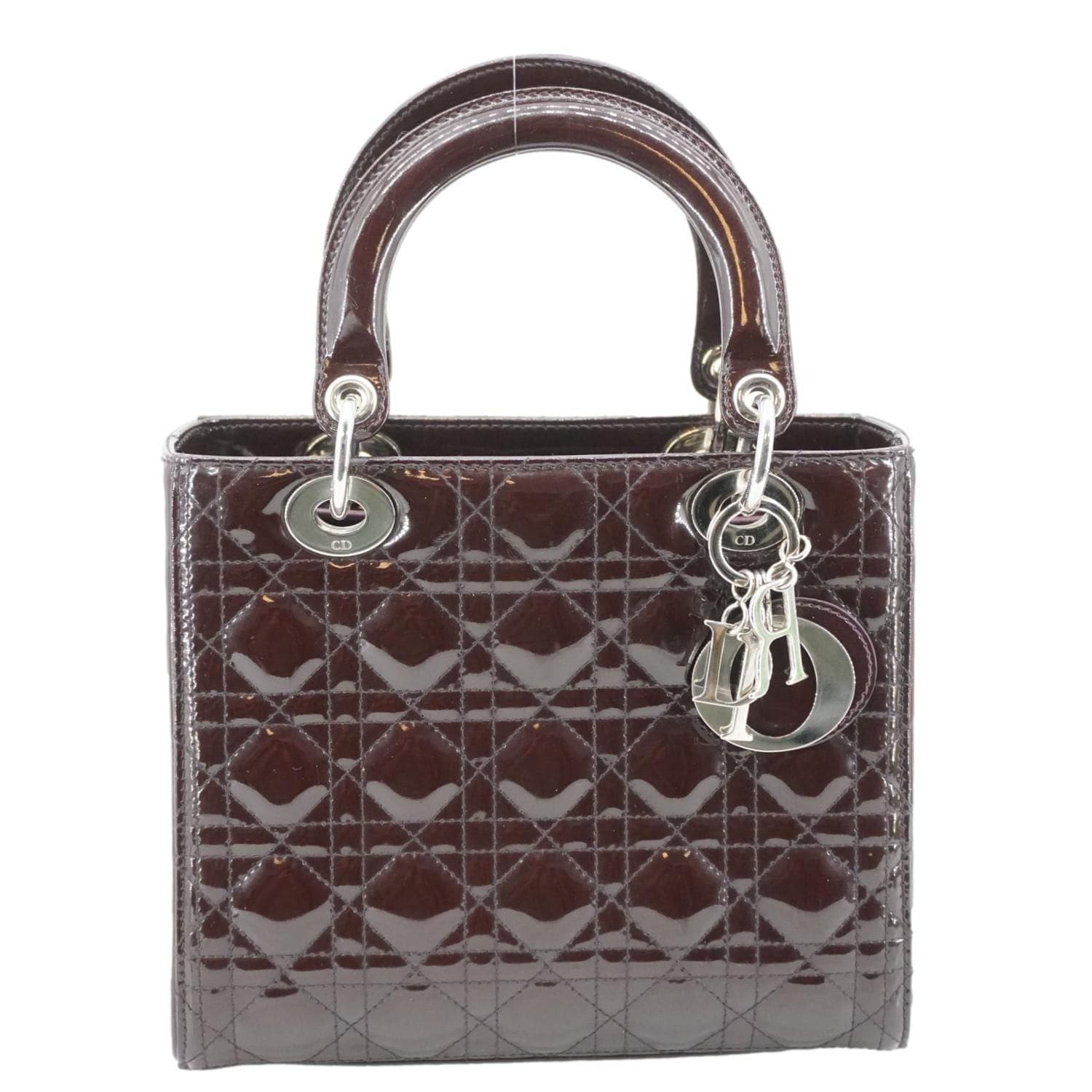 Dior Lady Shoulder Bag Burgundy Leather Patent Quilted