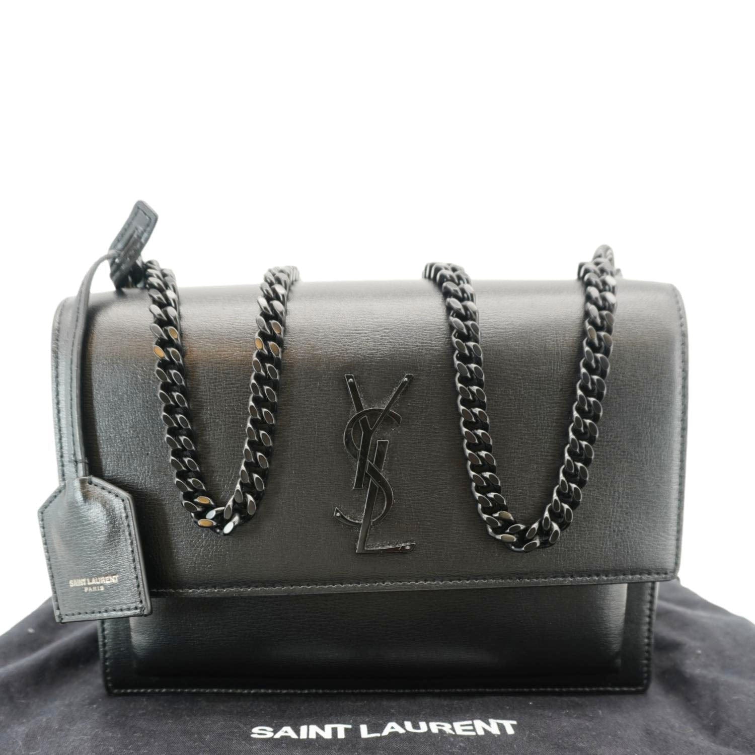 YSL Saint Laurent Yves Sunset Shoulder Bag Leather Monogram Black