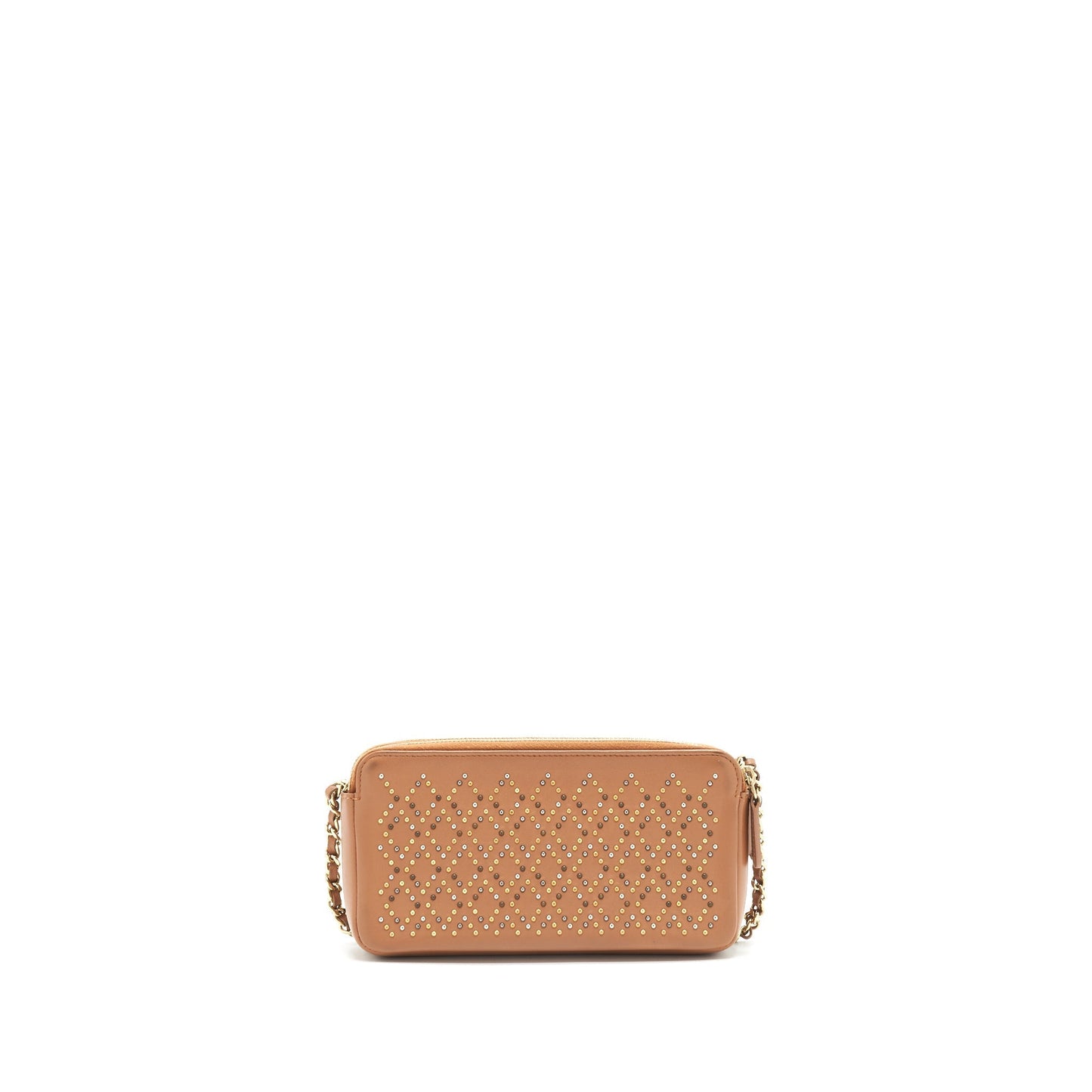 Chanel Stud Double Zip On Dark Beige Wallet Case