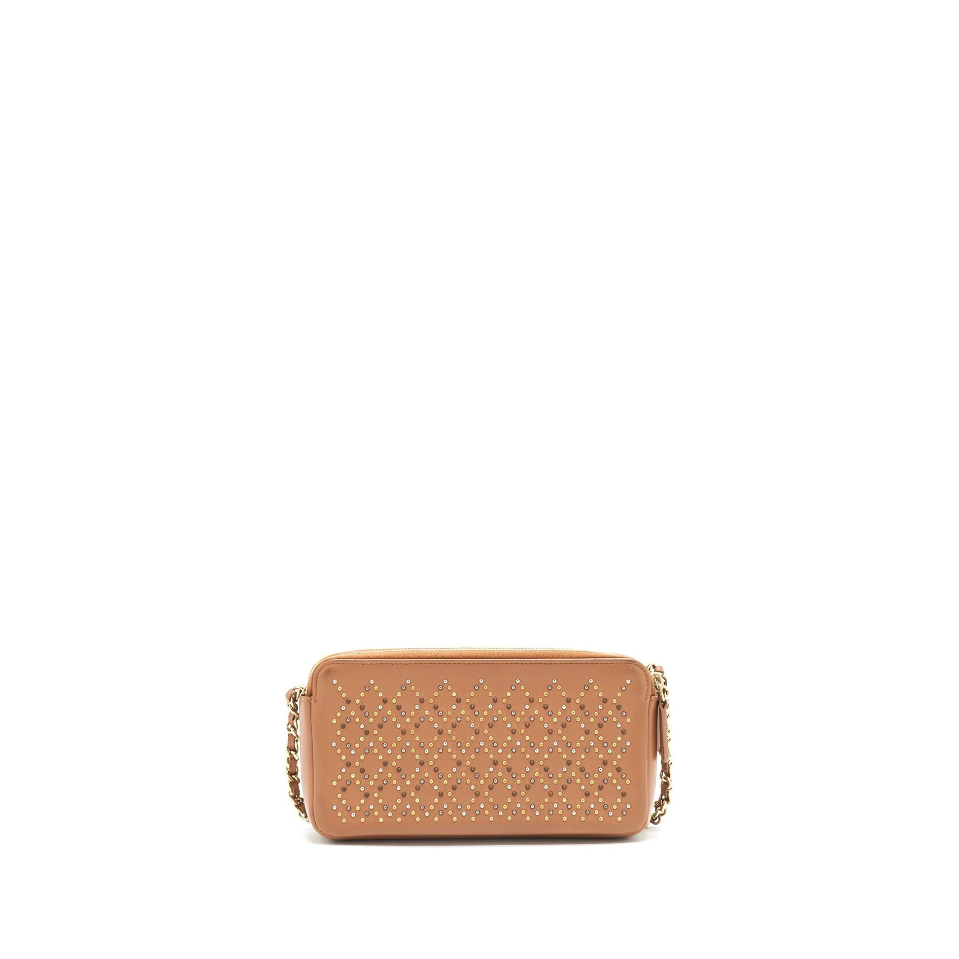Chanel Stud Double Zip On Dark Beige Wallet Case
