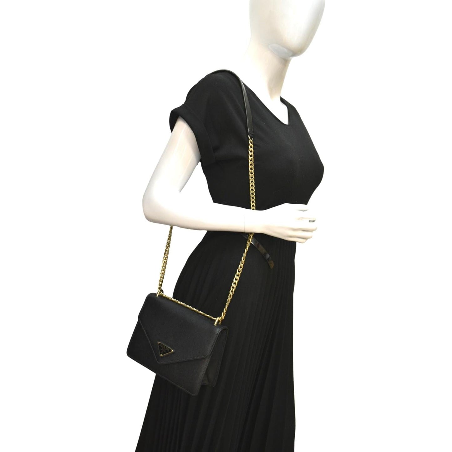 Prada Flip Lock Crossbody Bag Leather Saffiano Black