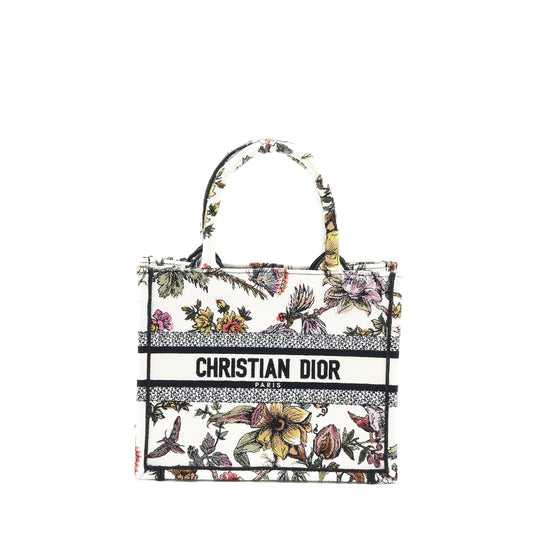 Dior Book Tote Petites Fleurs Embroidery Multicolour Handbag Canvas White Tote Bag