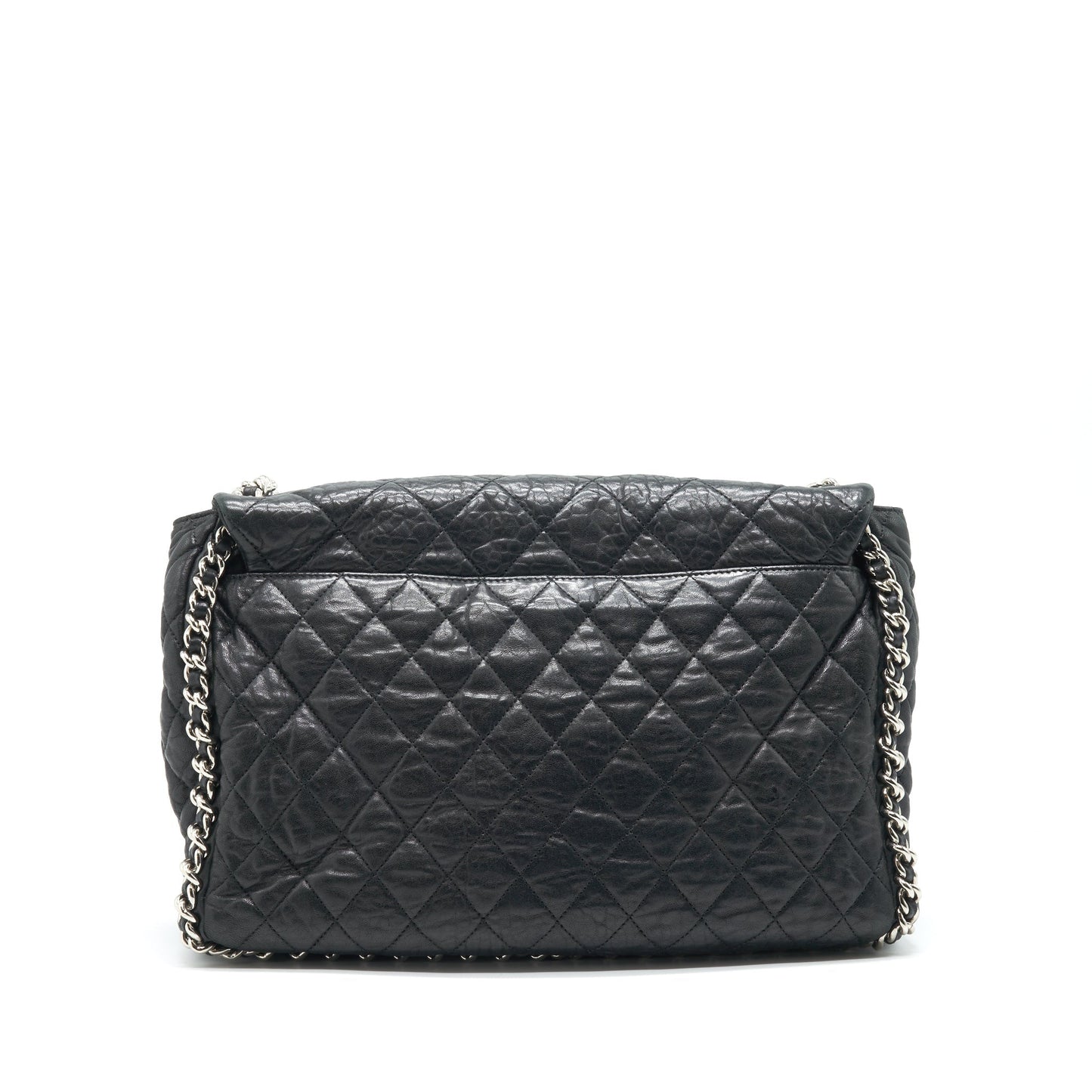 Chanel Quilted Around Maxi Ruthenium Hardware Black Leather Handbag