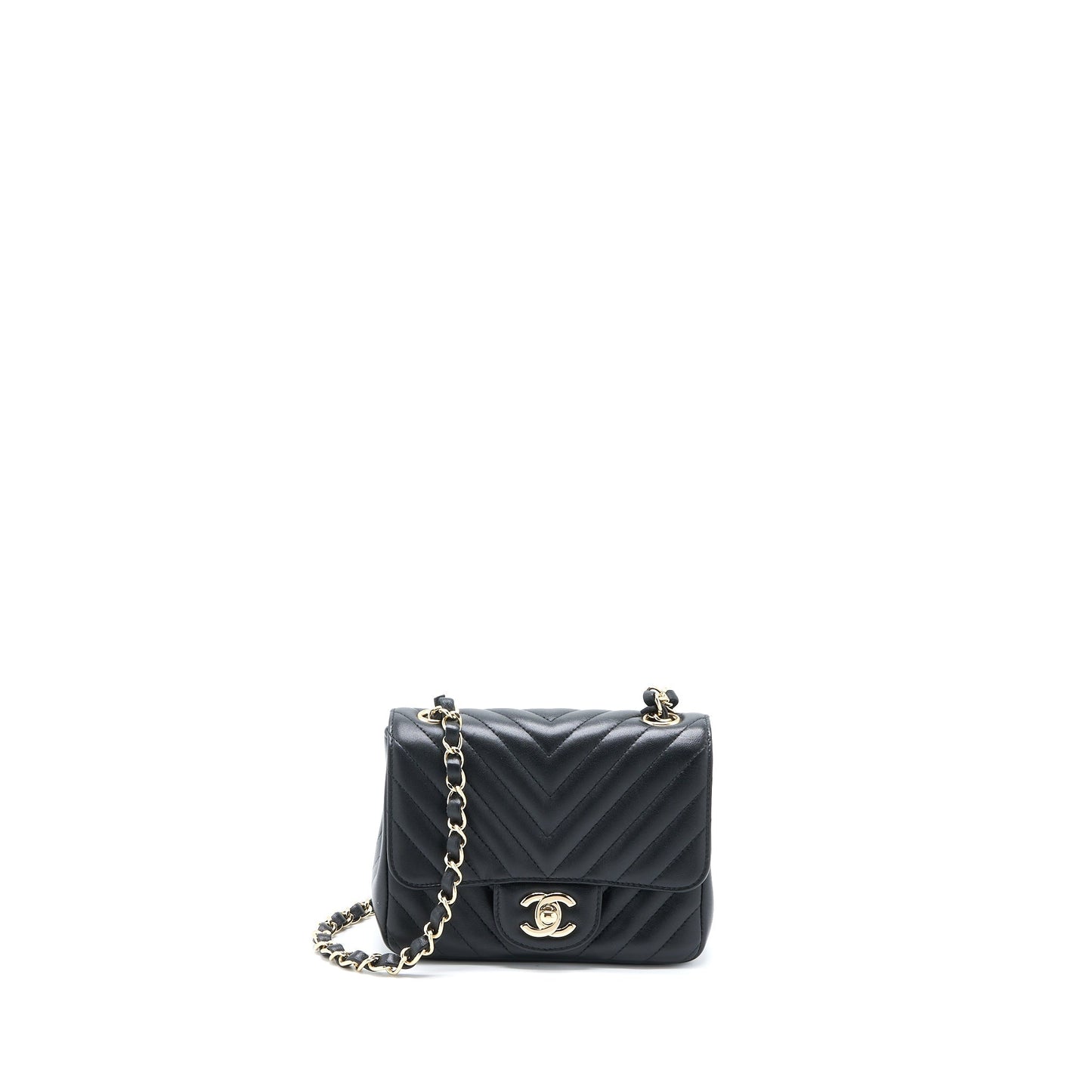 Chanel Square Flap Chevron Lambskin LGHW Black Shoulder Bag
