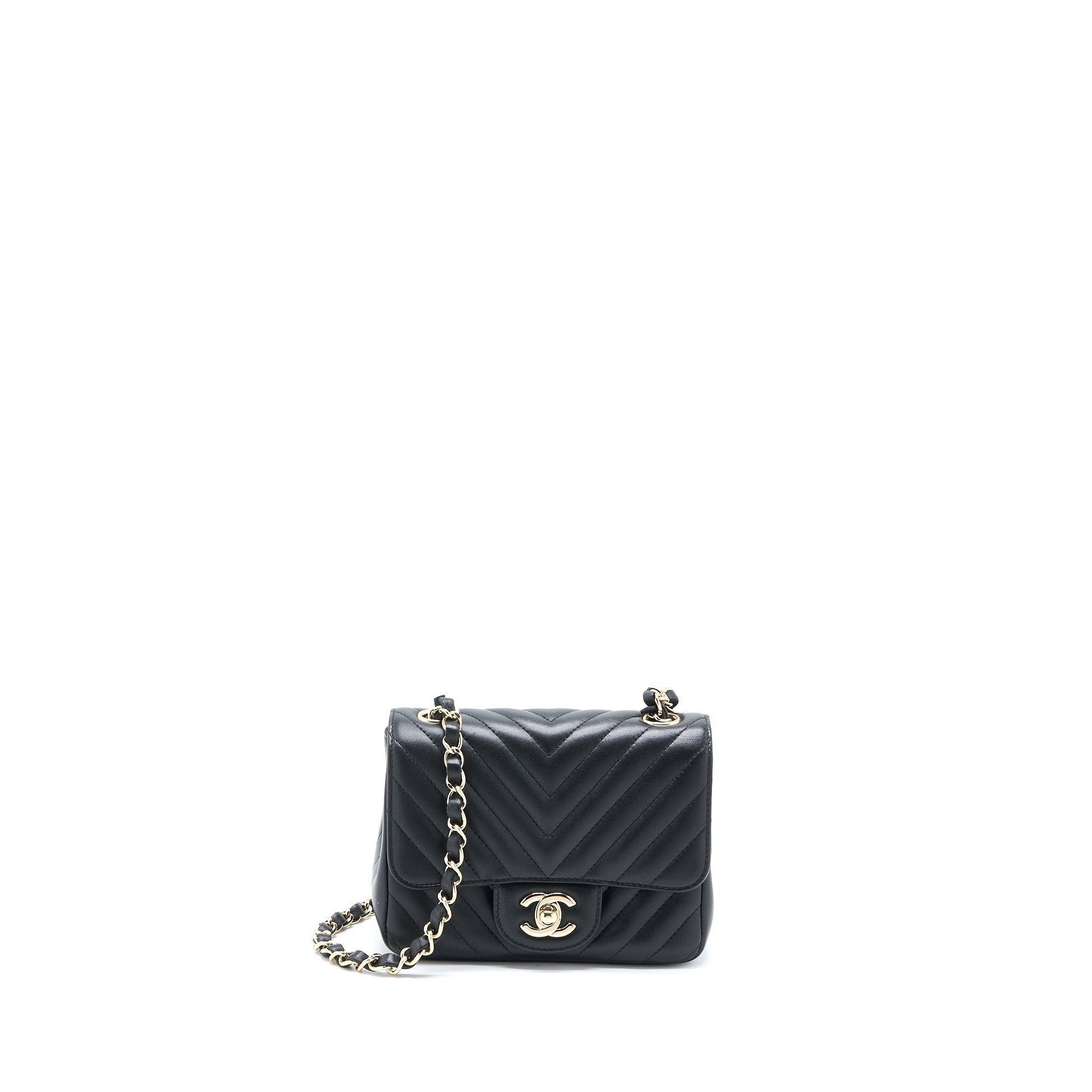 Chanel Square Flap Chevron Lambskin LGHW Black Shoulder Bag
