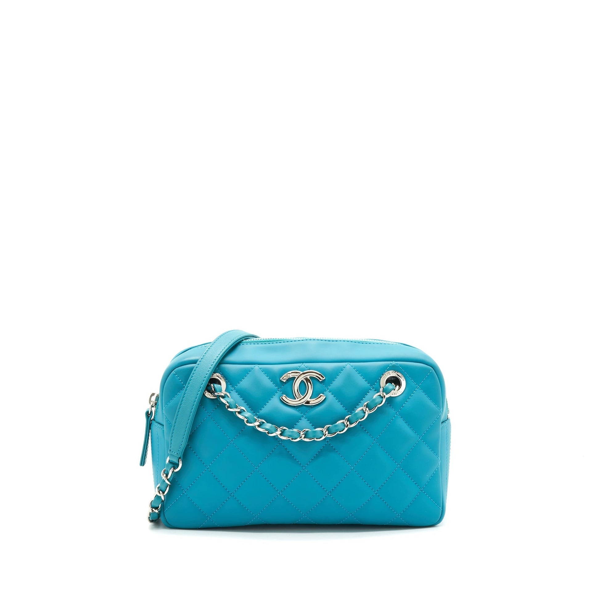 Chanel Quilted Rubberized Lambskin Coco Rain Camera Blue Crossbody Bag