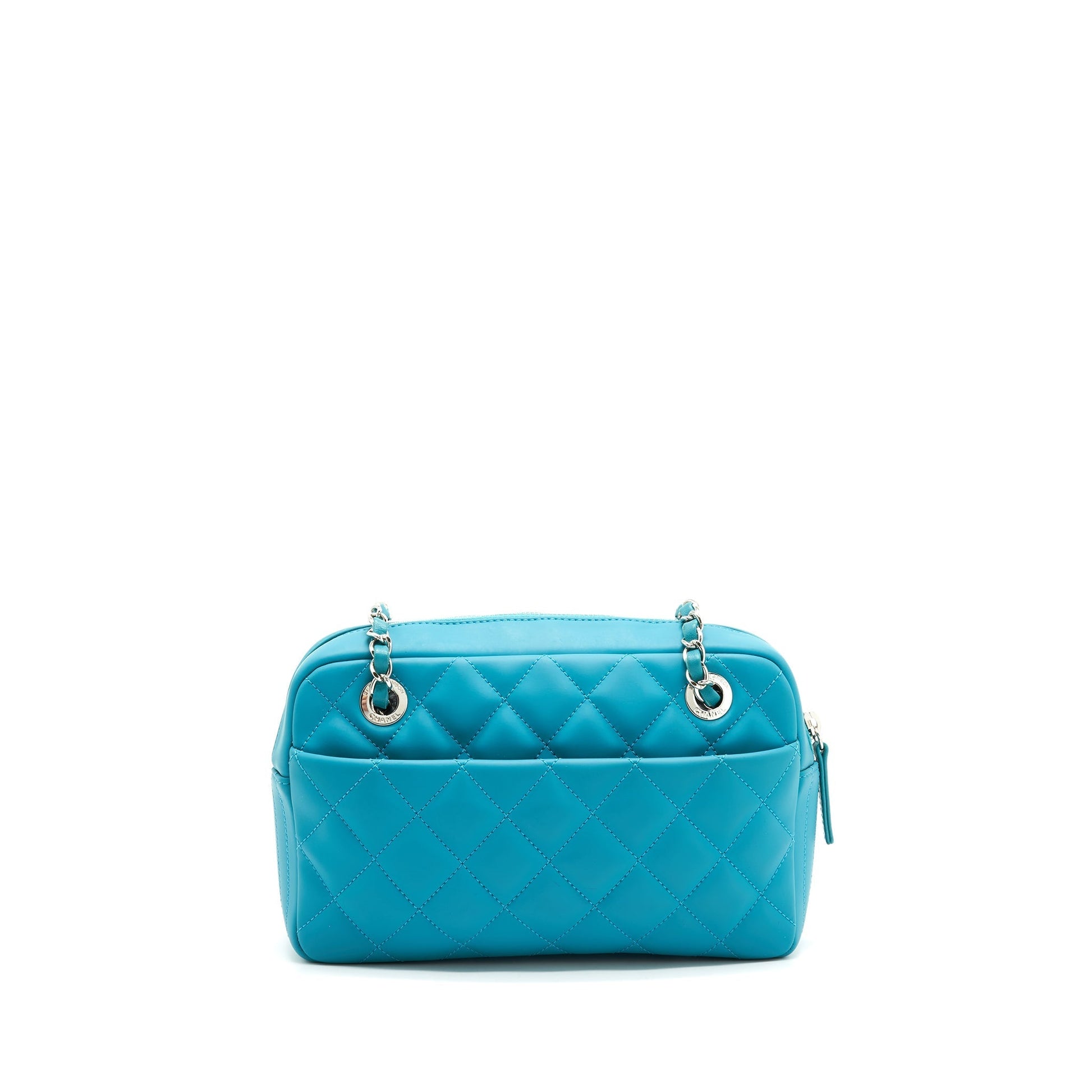 Chanel Quilted Rubberized Lambskin Coco Rain Camera Blue Crossbody Bag