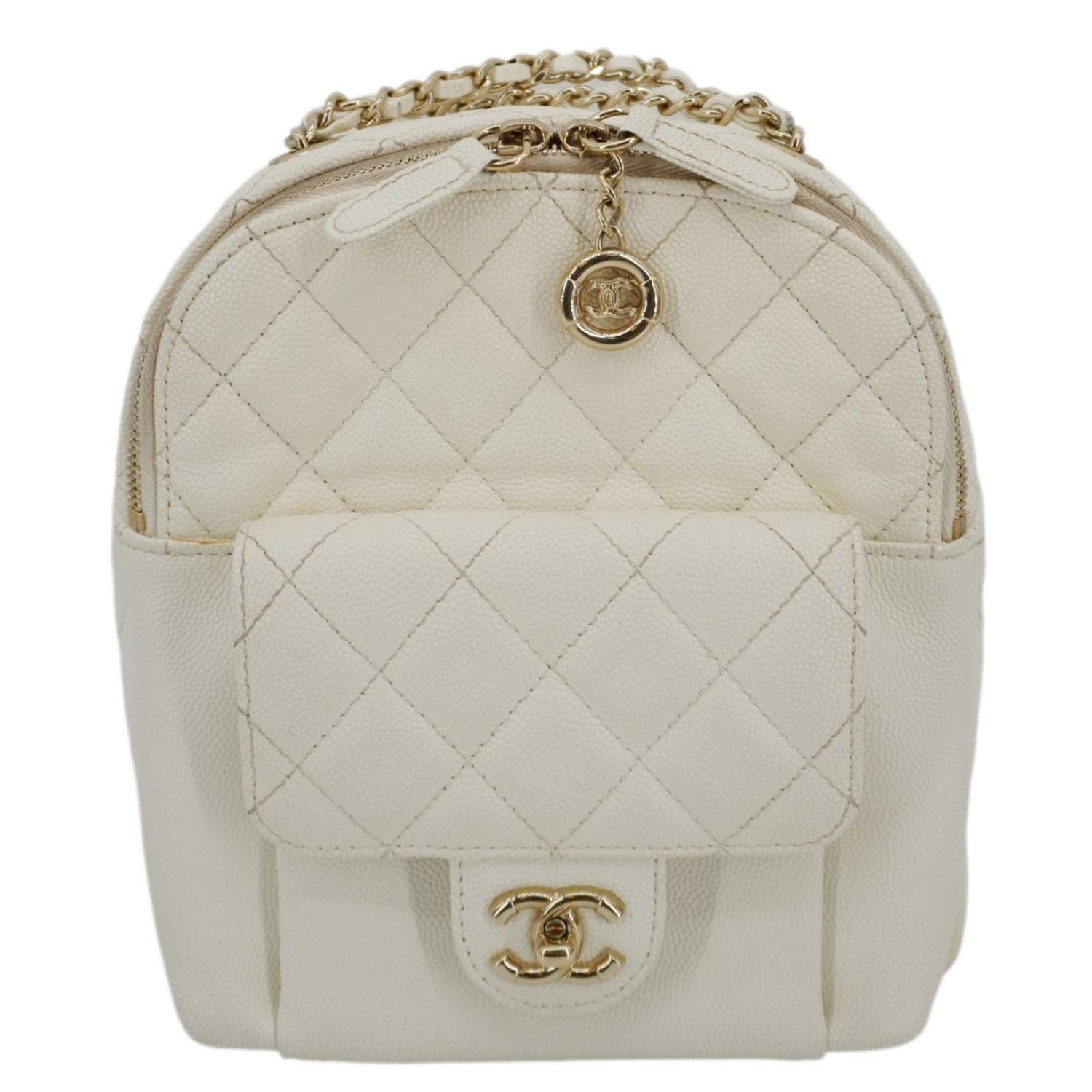 Chanel CC Day Caviar Quilted Backpack Leather White Travel Bag